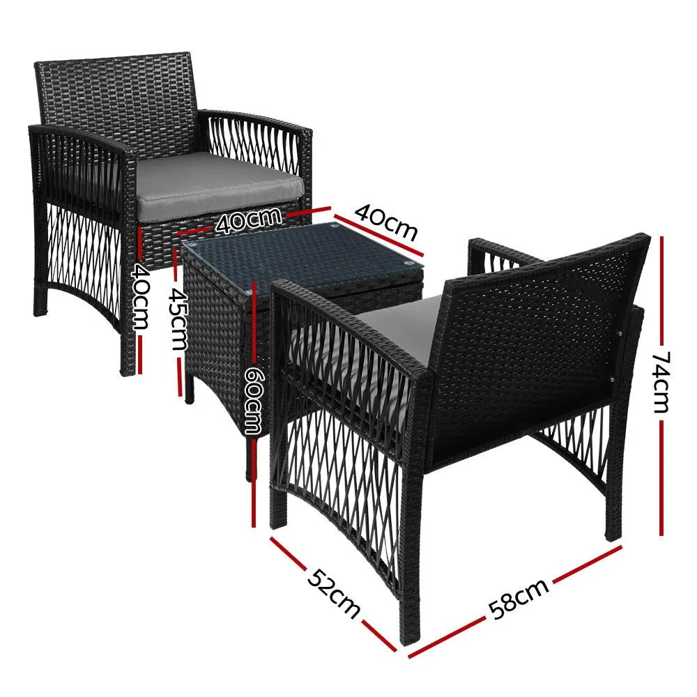 Gardeon Patio Furniture Outdoor Bistro Set Dining Chairs Setting 3 Piece Wicker