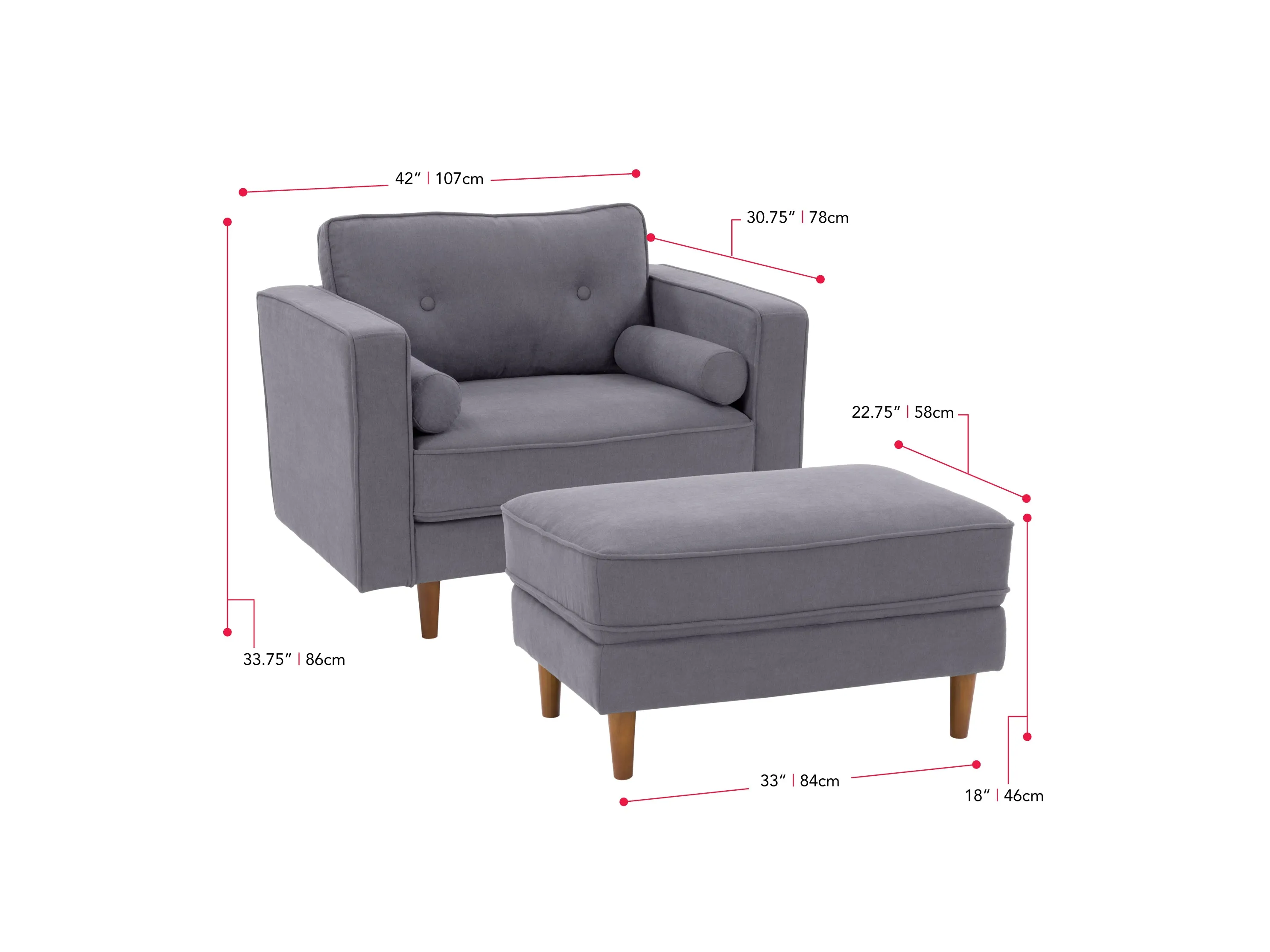 Grey Accent Chair with Ottoman