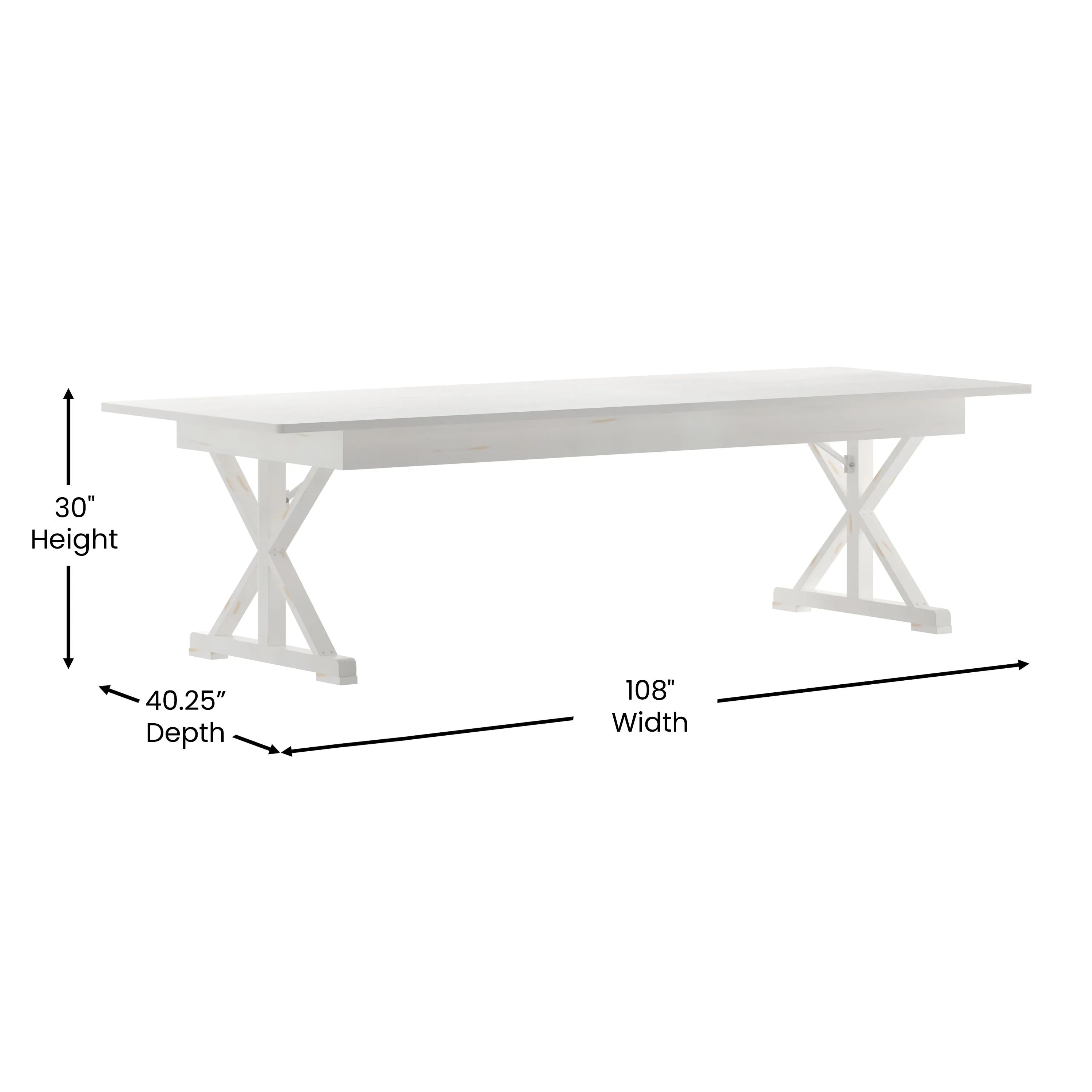 HERCULES 9' x 40" Rectangular Solid Pine Folding Farm Table with X Legs