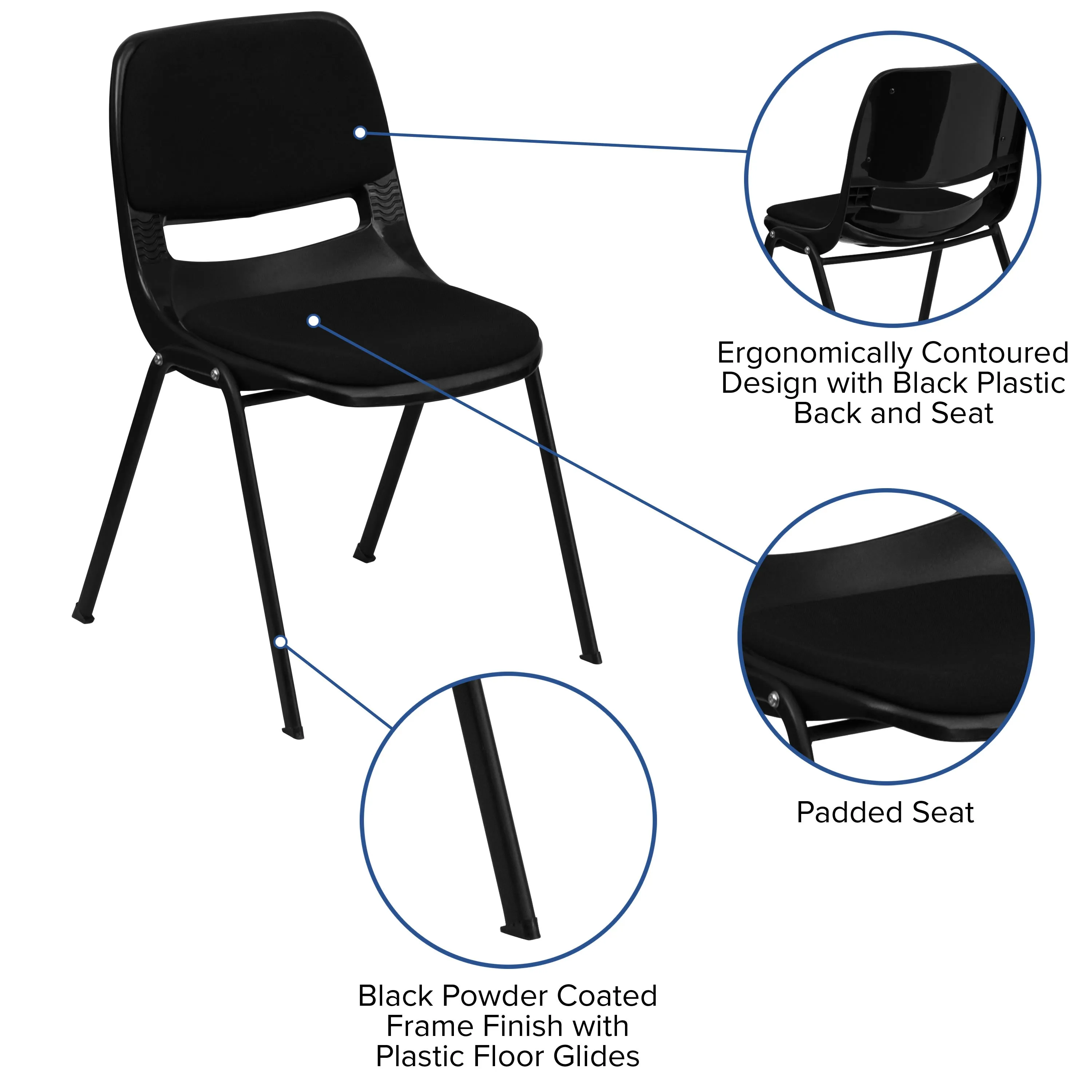 HERCULES Series 880 lb. Capacity Padded Ergonomic Shell Stack Chair with Metal Frame