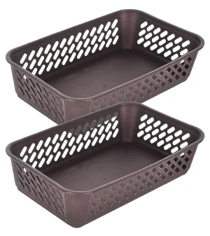 Kuber Industries Multiuses Super Tidy Plastic Tray/Basket/Organizer- Pack of 2 (Brown) -46KM0565