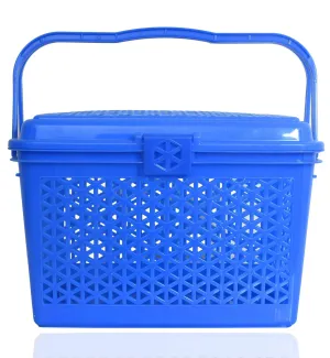 Kuber Industries Trendy Shopping/Storage Basket with Handles|Solid Plastic Big Bin|Handles Plus Lid|Size 30 x 41 x 28 (Blue)-KUBMART11098