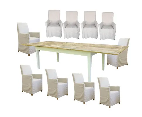 Lavasa 11pc Dining Set Extendable Mango Wood Table 170-250cm 10 Carver Chair