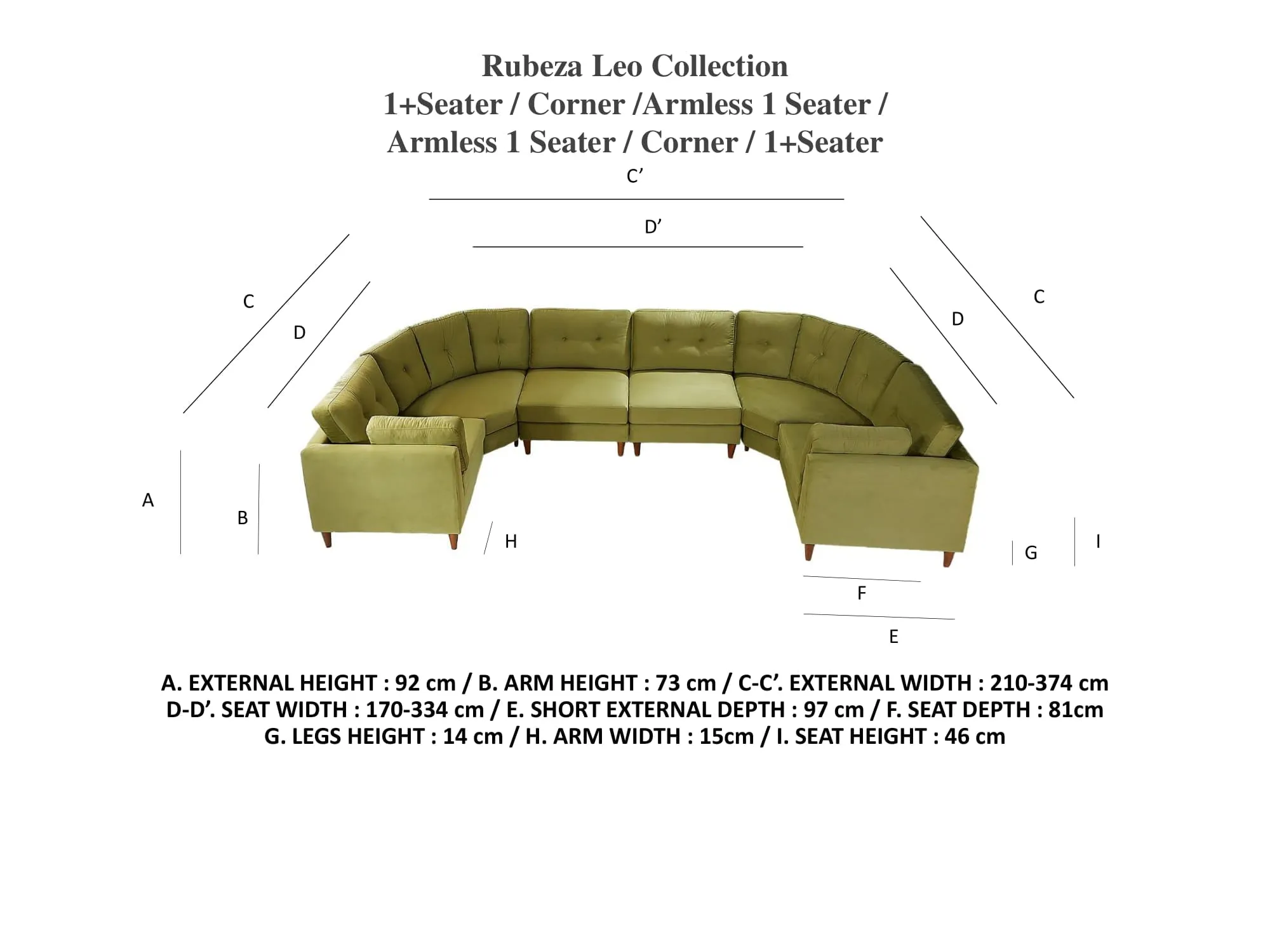 Leo 1 Seater/Corner/Armless 1 Seater/Armless 1 Seater/Corner/ 1 Seater - Grass Green 2 All Over