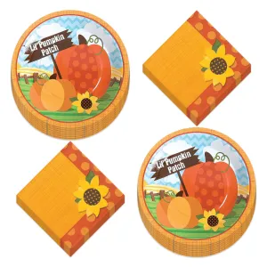 Lil' Pumpkin Patch & Sunflower Paper Plates and Napkins for Fall Parties & Thanksgiving