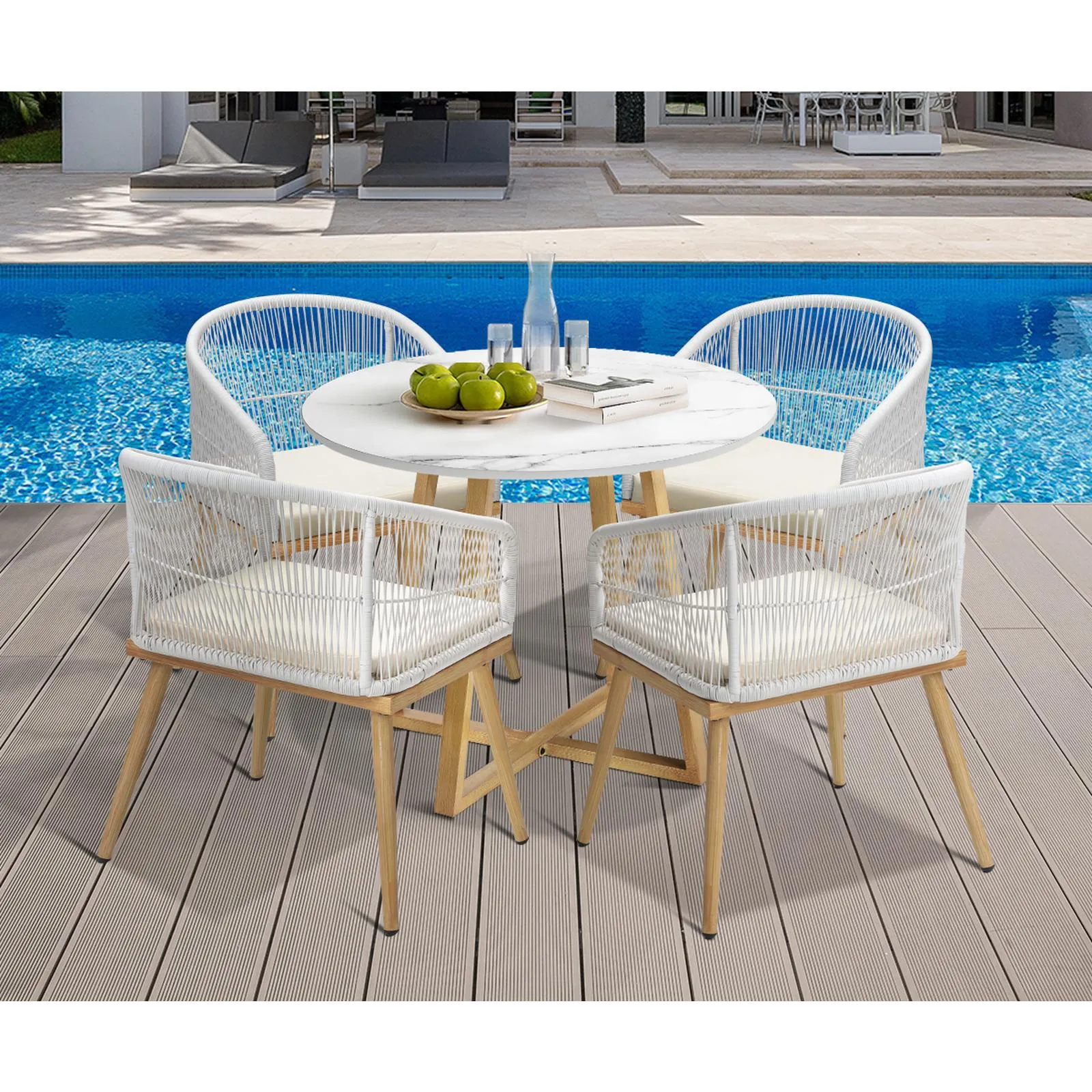 Livsip 5 Piece Outdoor Dining Setting Table Lounge Chairs Patio Furniture Set