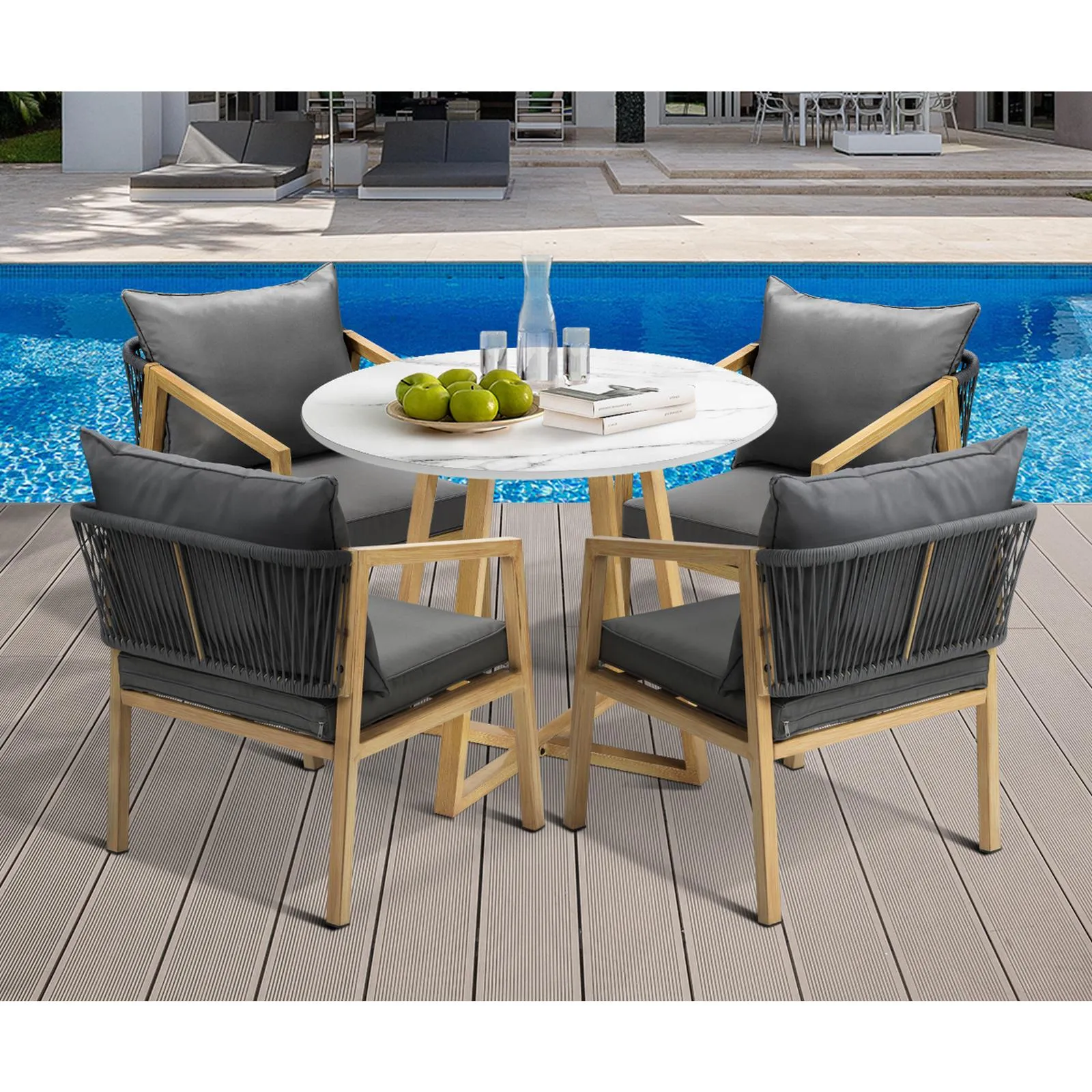 Livsip 5PCS Outdoor Dining Setting 90cm Table Lounge Chairs Patio Furniture Set