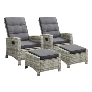 Livsip Recliner Chairs Outdoor Sun Lounger Setting Wicker Sofa Patio Furniture