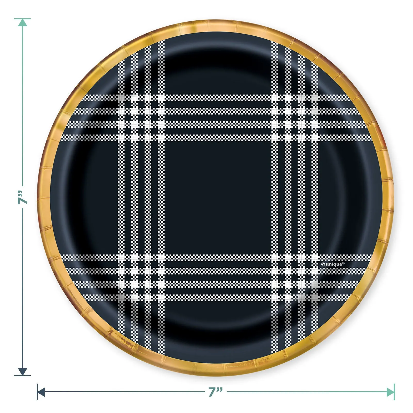 Modern Black & White Fall Plaid With Copper Trim Paper Dessert Plates and Lunch Napkins (Serves 16)