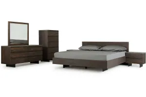 Modrest Selma Modern Dark Aged Oak & Concrete Bedroom Set