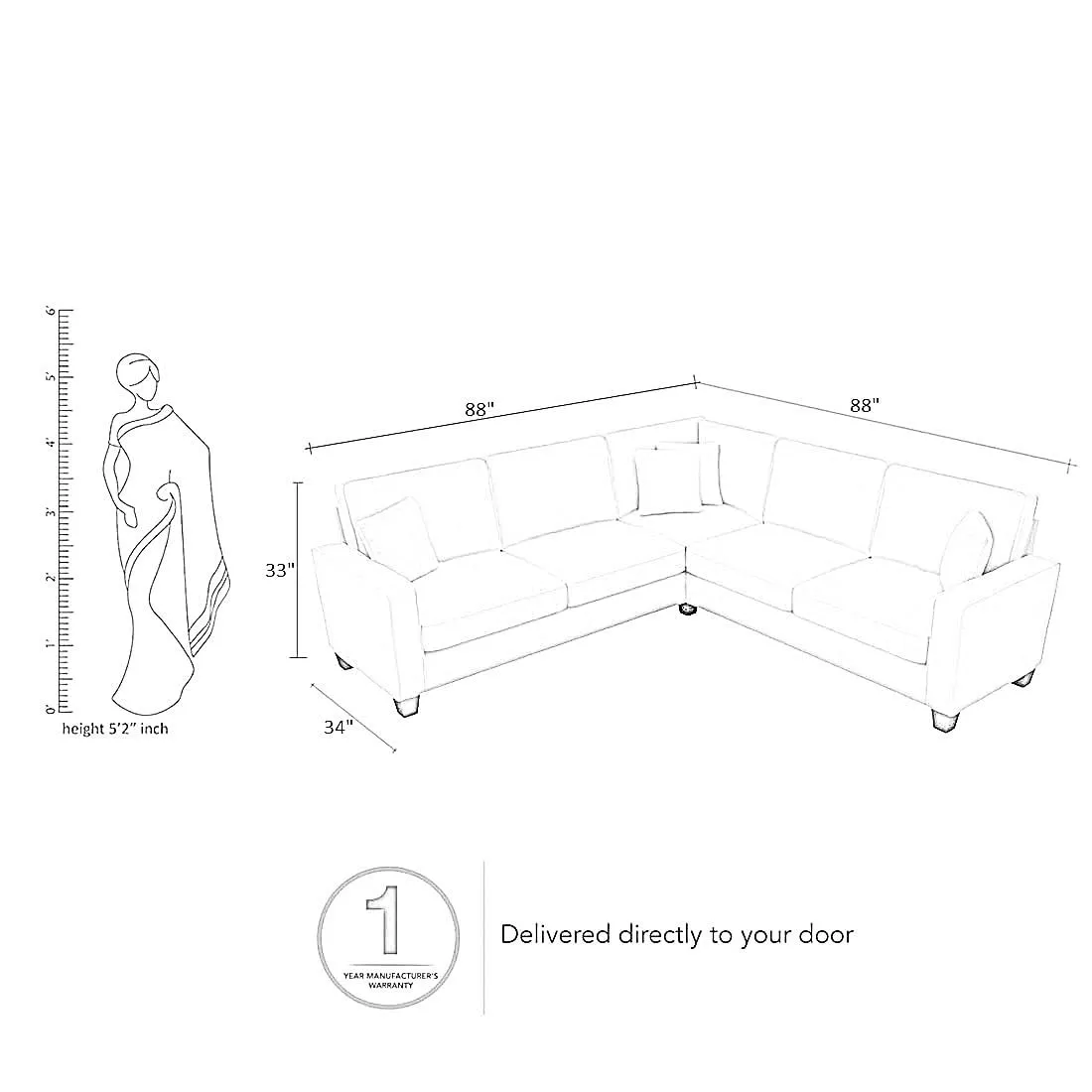 Moscow 5 Seater Corner L Shape Fabric Sofa For Living Room