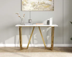 Olzaa Console Table with White Engineered Marble Top