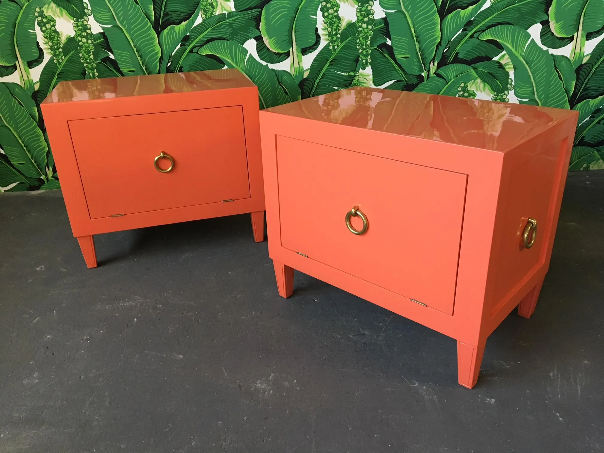 Pair of Hollywood Regency Lacquered Nightstands