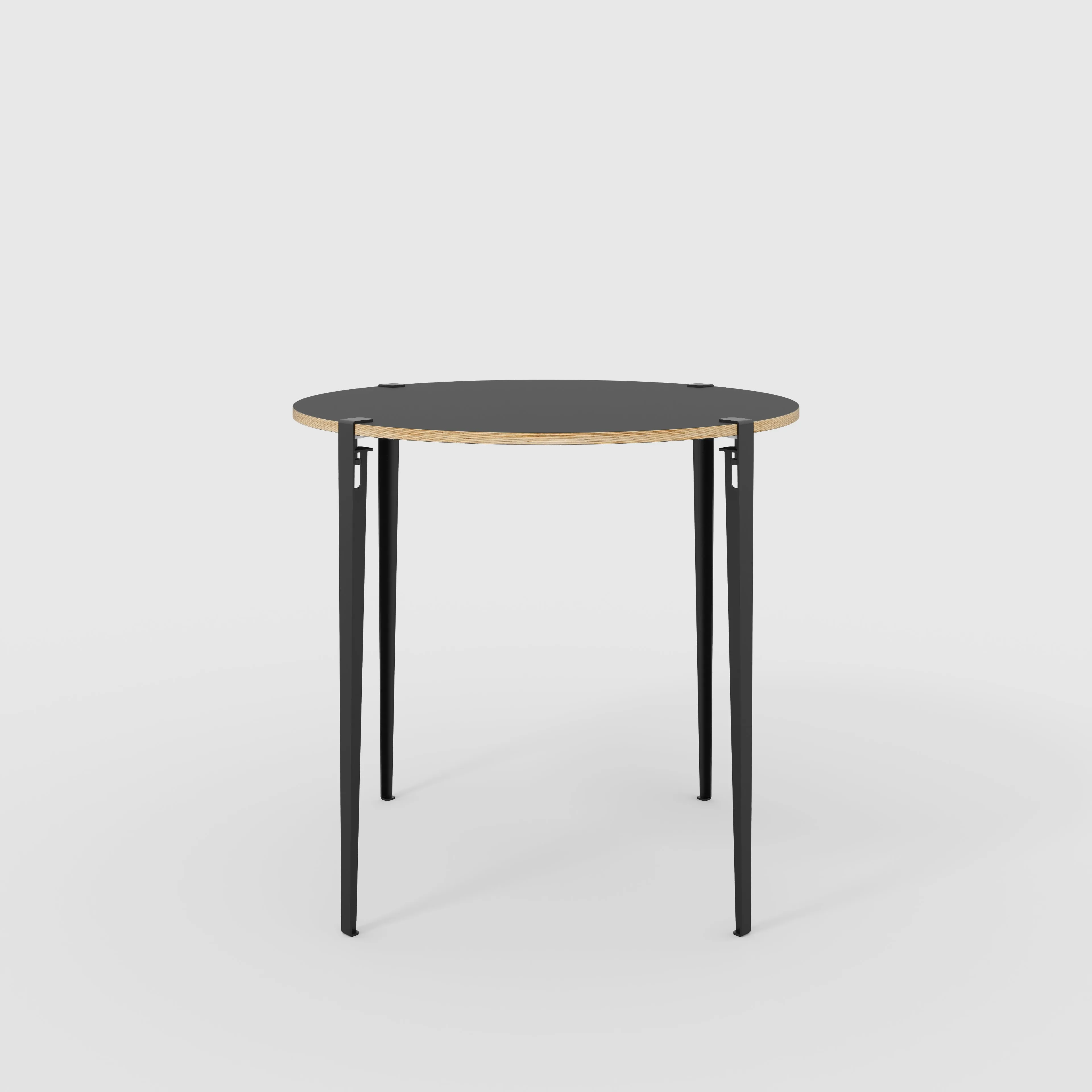 Plywood Round Table with Black Tiptoe Legs - Formica Diamond Black - 1200(dia) x 1100(h)