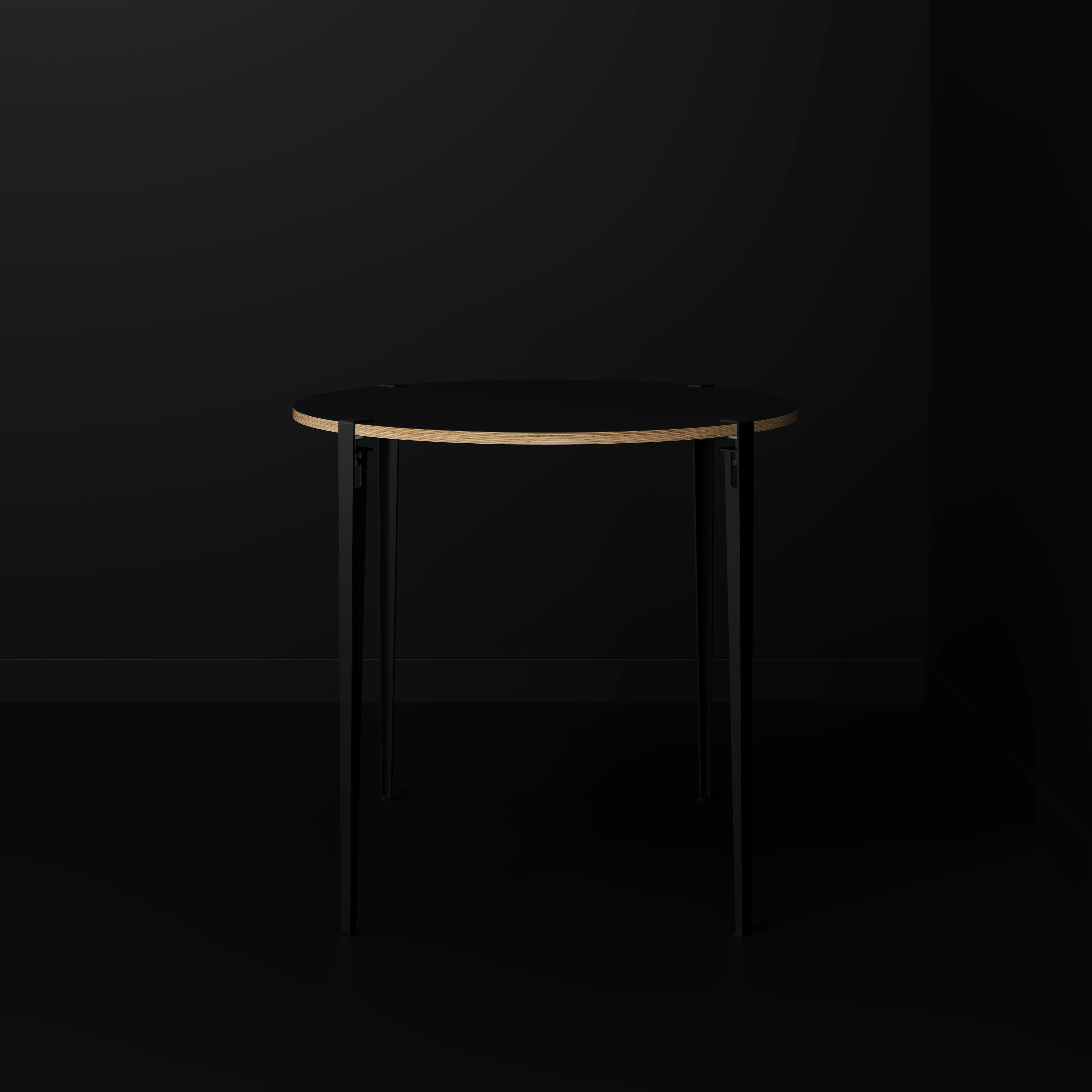 Plywood Round Table with Black Tiptoe Legs - Formica Diamond Black - 1200(dia) x 1100(h)