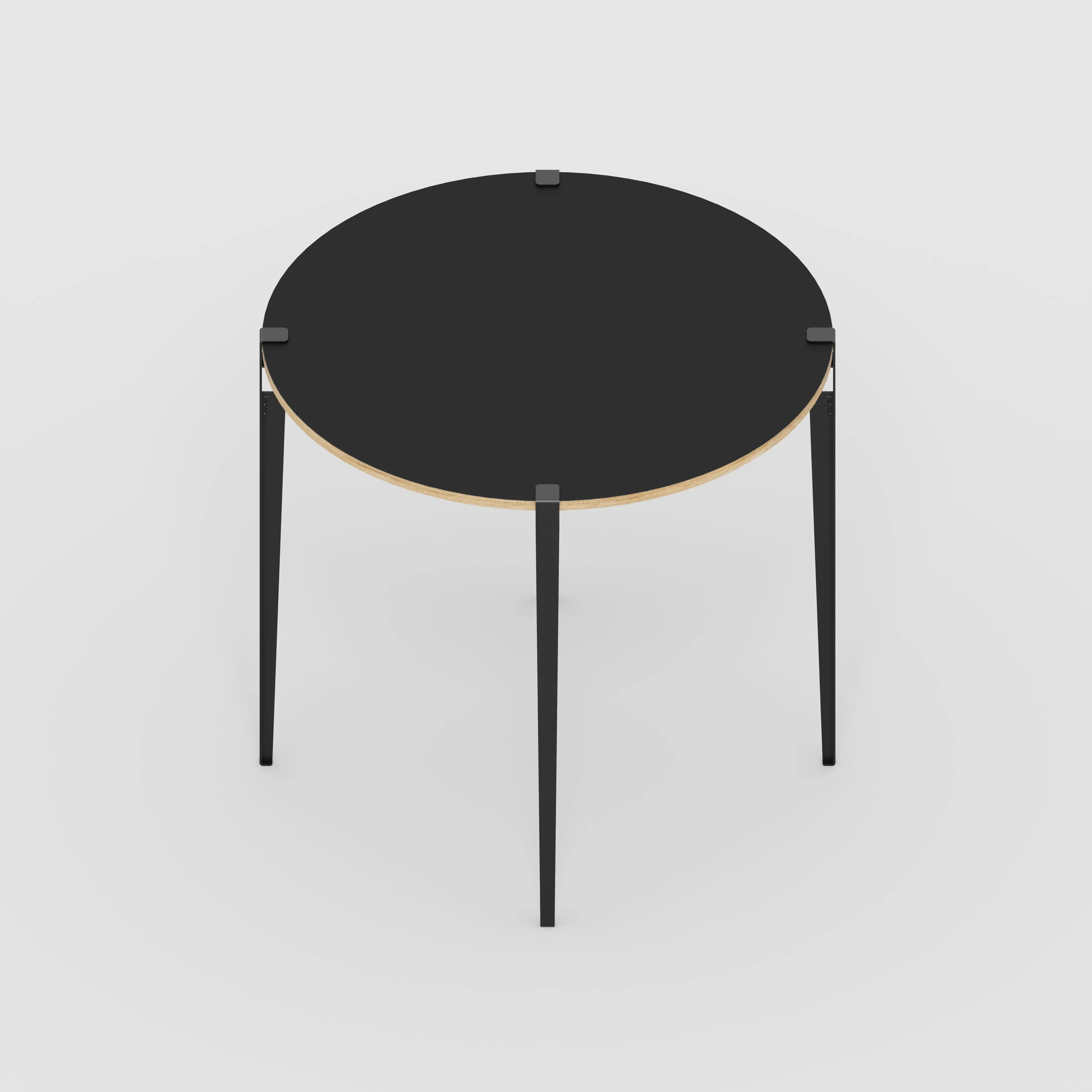 Plywood Round Table with Black Tiptoe Legs - Formica Diamond Black - 1200(dia) x 1100(h)