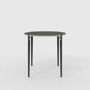 Plywood Round Table with Black Tiptoe Legs - Formica Diamond Black - 1200(dia) x 1100(h)