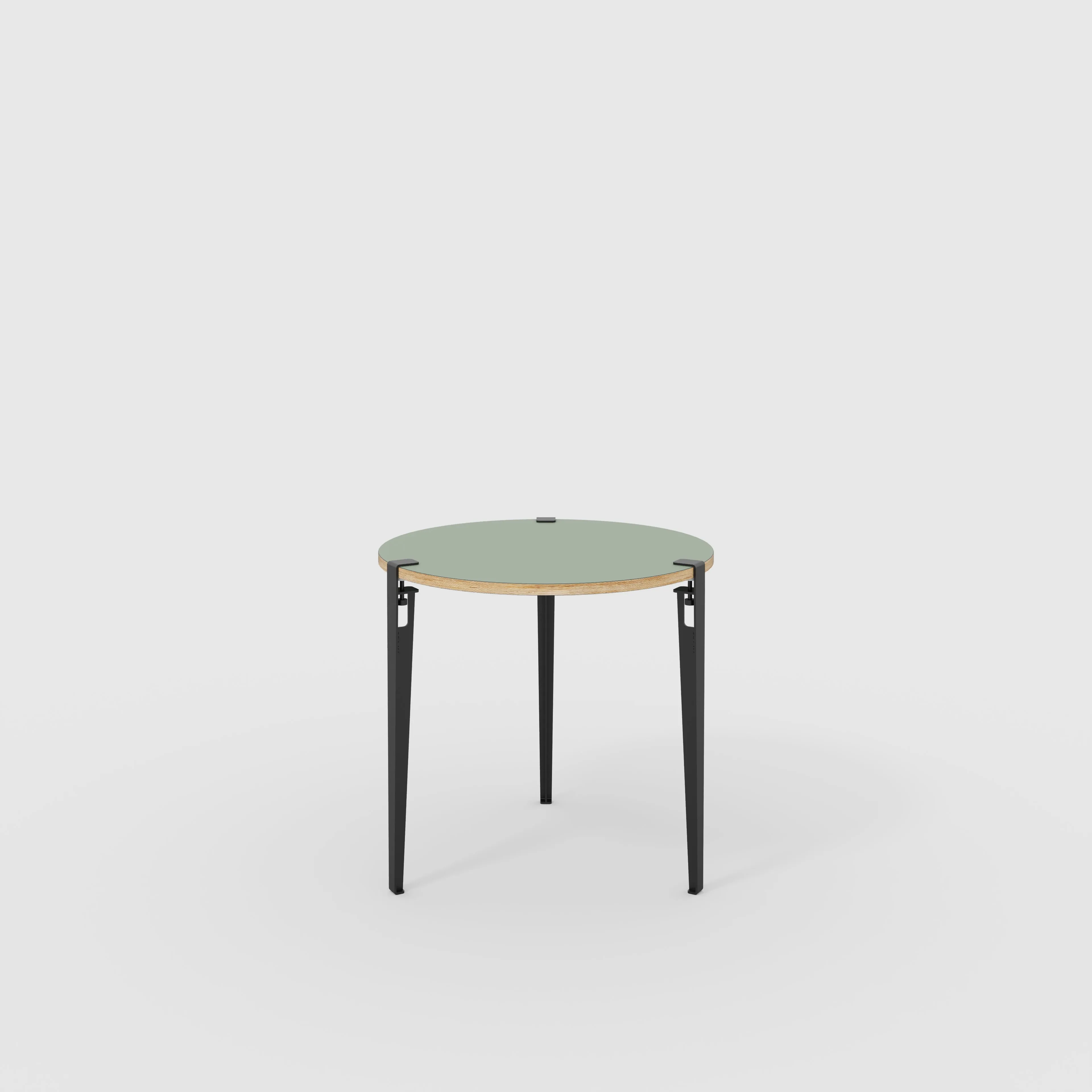 Plywood Round Table with Black Tiptoe Legs - Formica Green Slate - 800(dia) x 750(h)