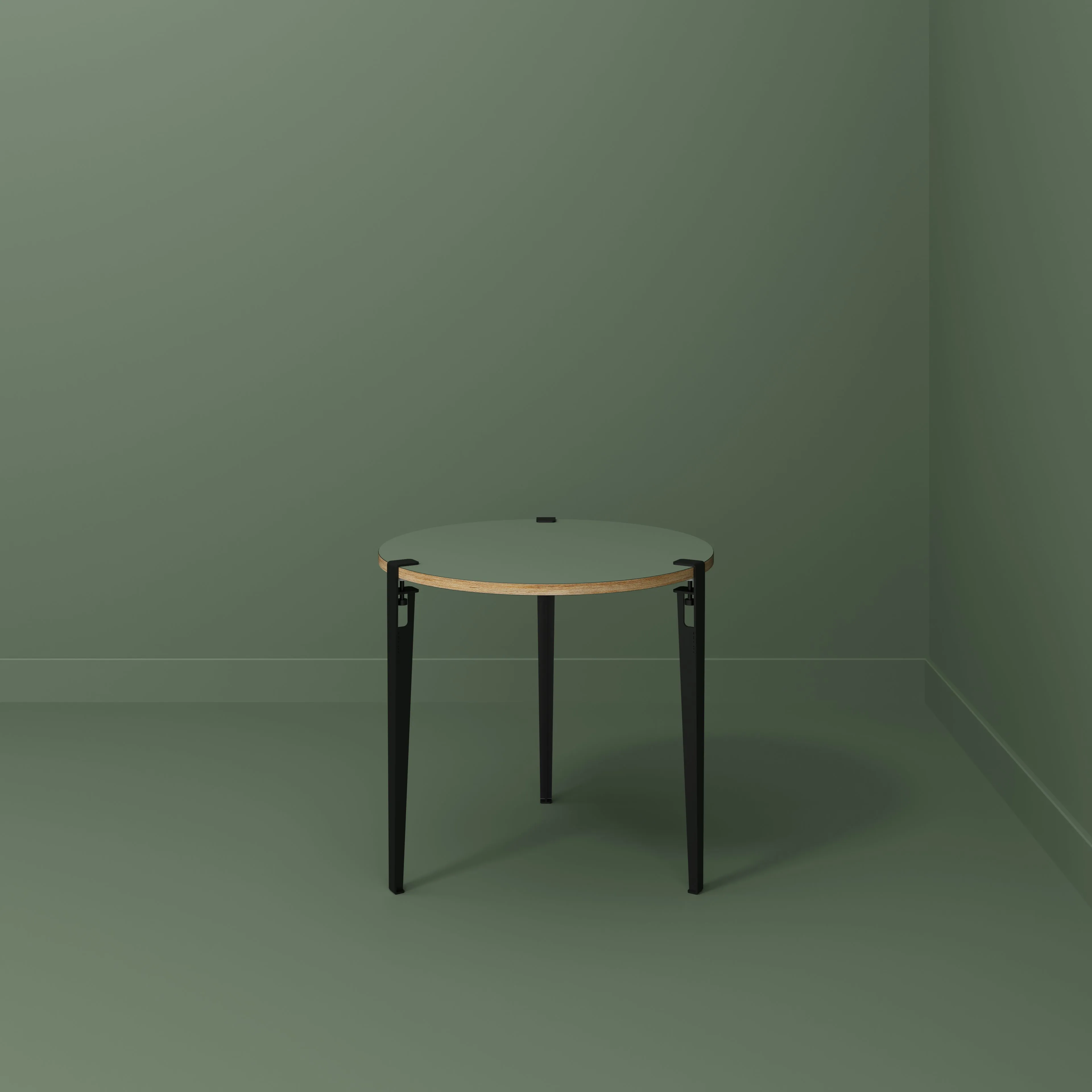 Plywood Round Table with Black Tiptoe Legs - Formica Green Slate - 800(dia) x 750(h)