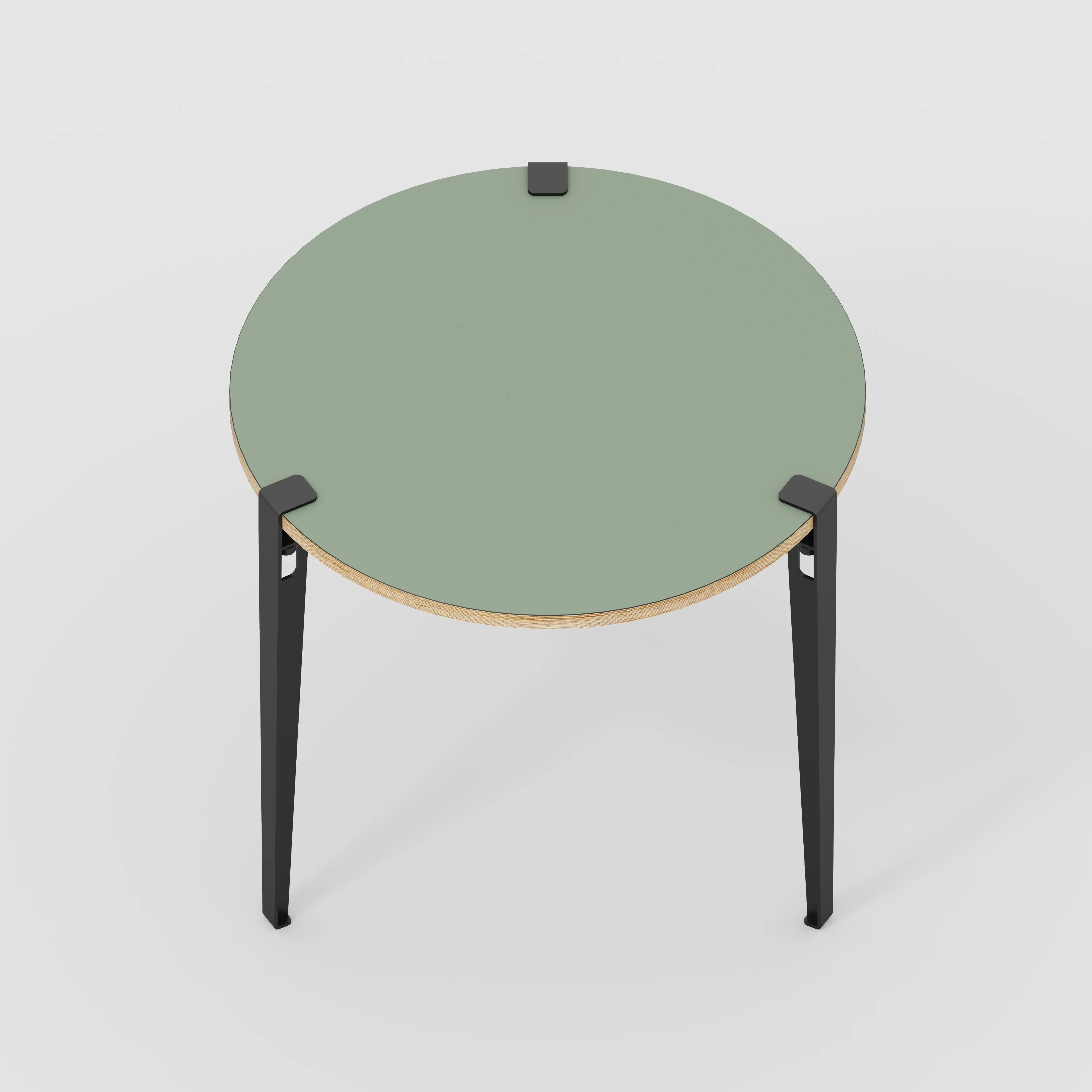 Plywood Round Table with Black Tiptoe Legs - Formica Green Slate - 800(dia) x 750(h)