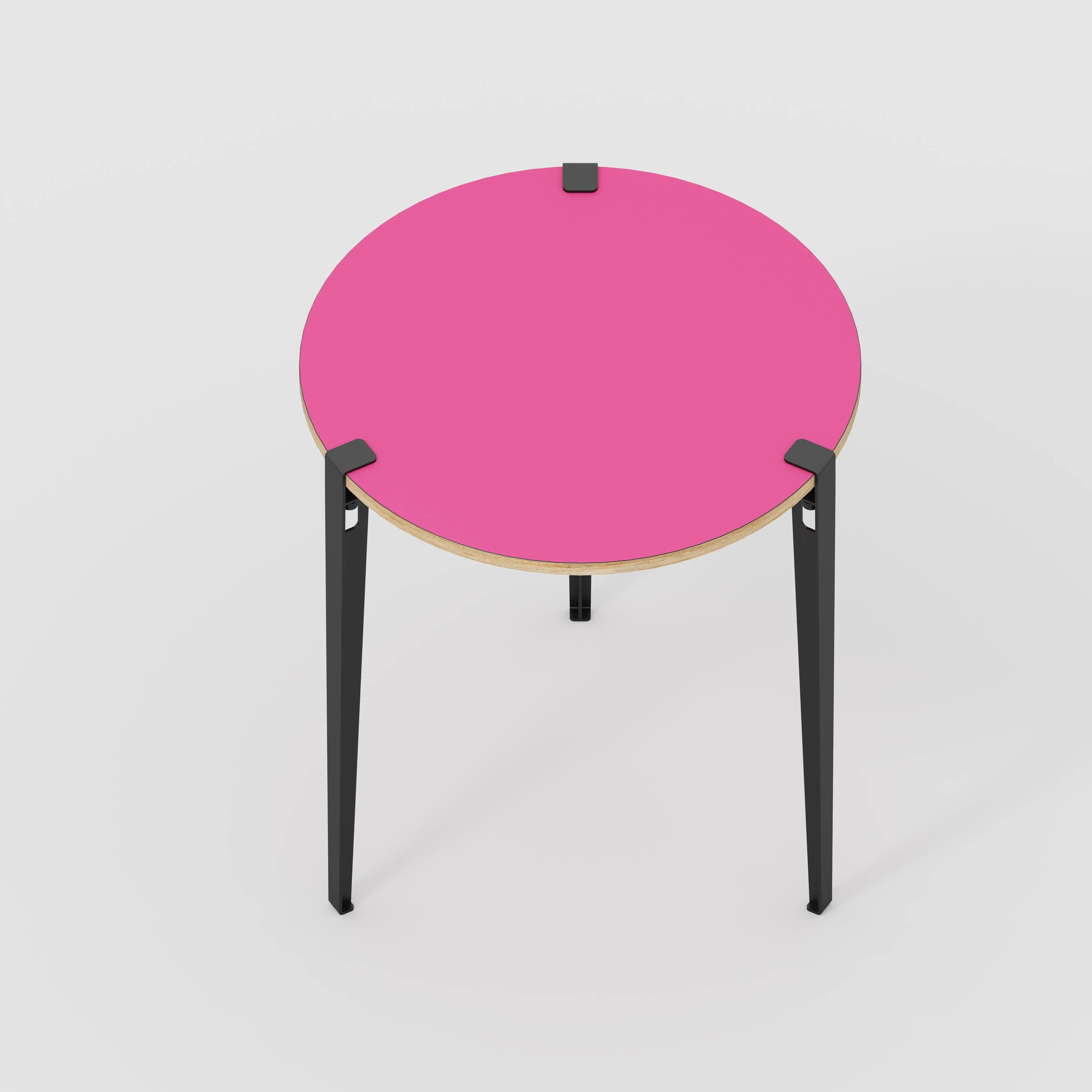 Plywood Round Table with Black Tiptoe Legs - Formica Juicy Pink - 800(dia) x 900(h)