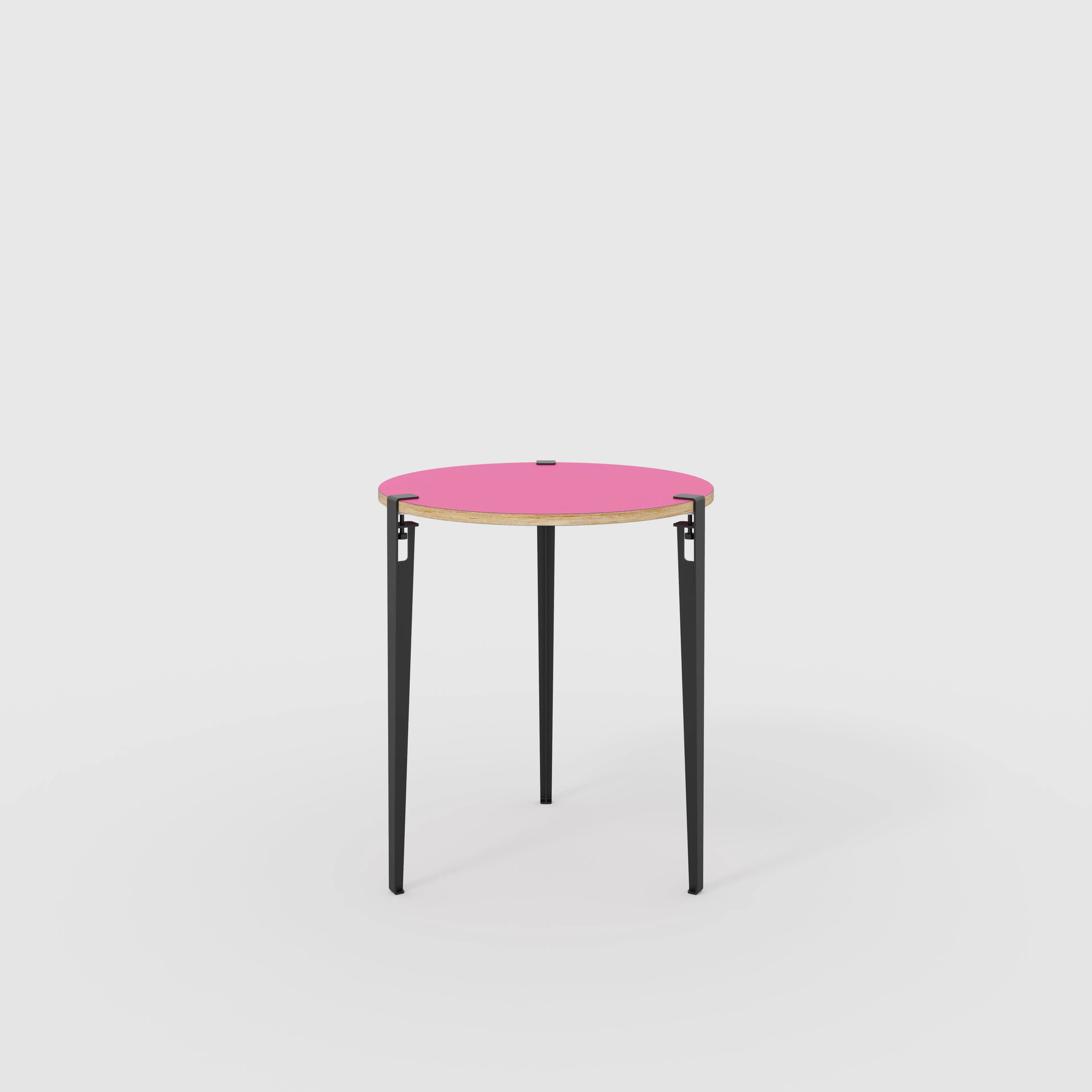 Plywood Round Table with Black Tiptoe Legs - Formica Juicy Pink - 800(dia) x 900(h)