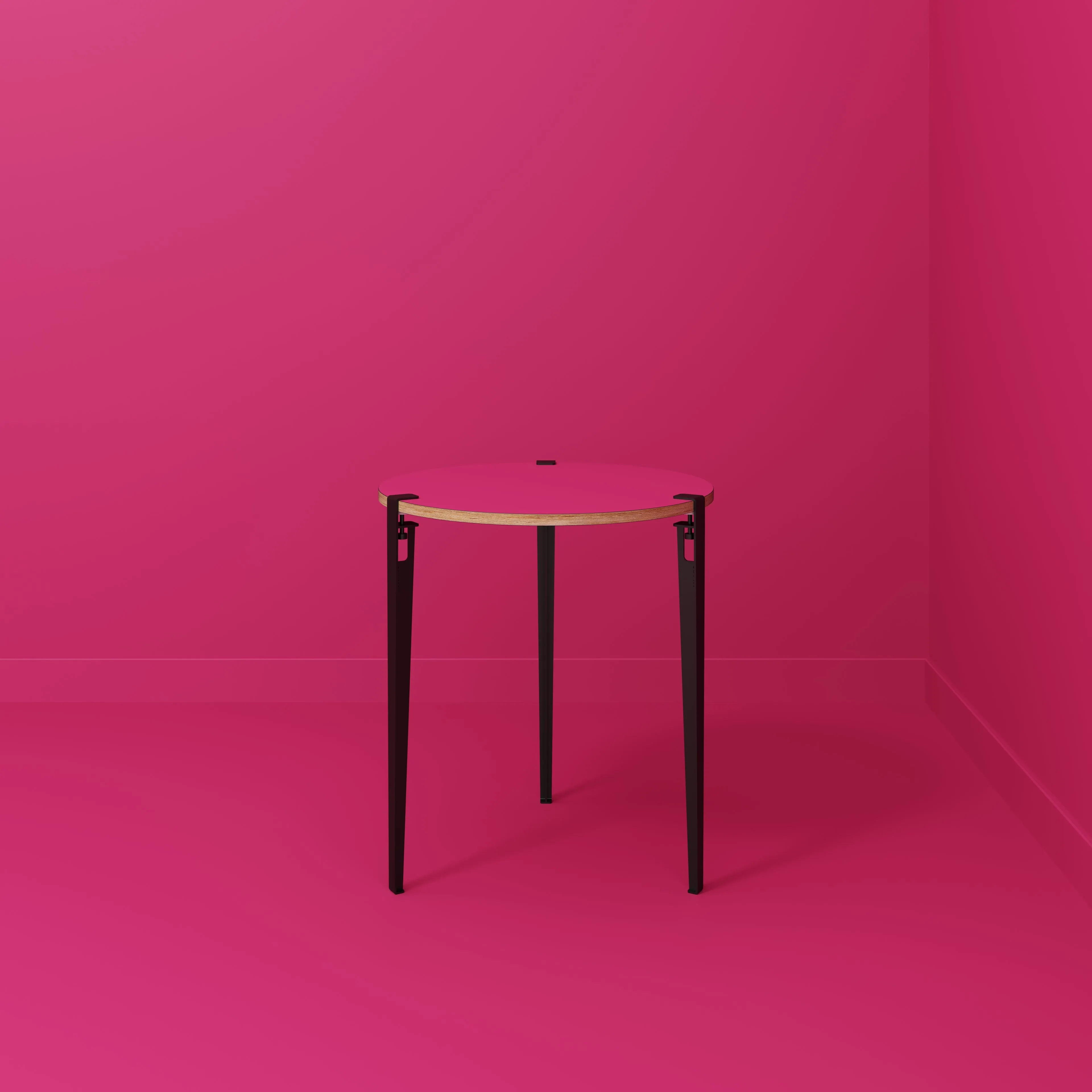 Plywood Round Table with Black Tiptoe Legs - Formica Juicy Pink - 800(dia) x 900(h)