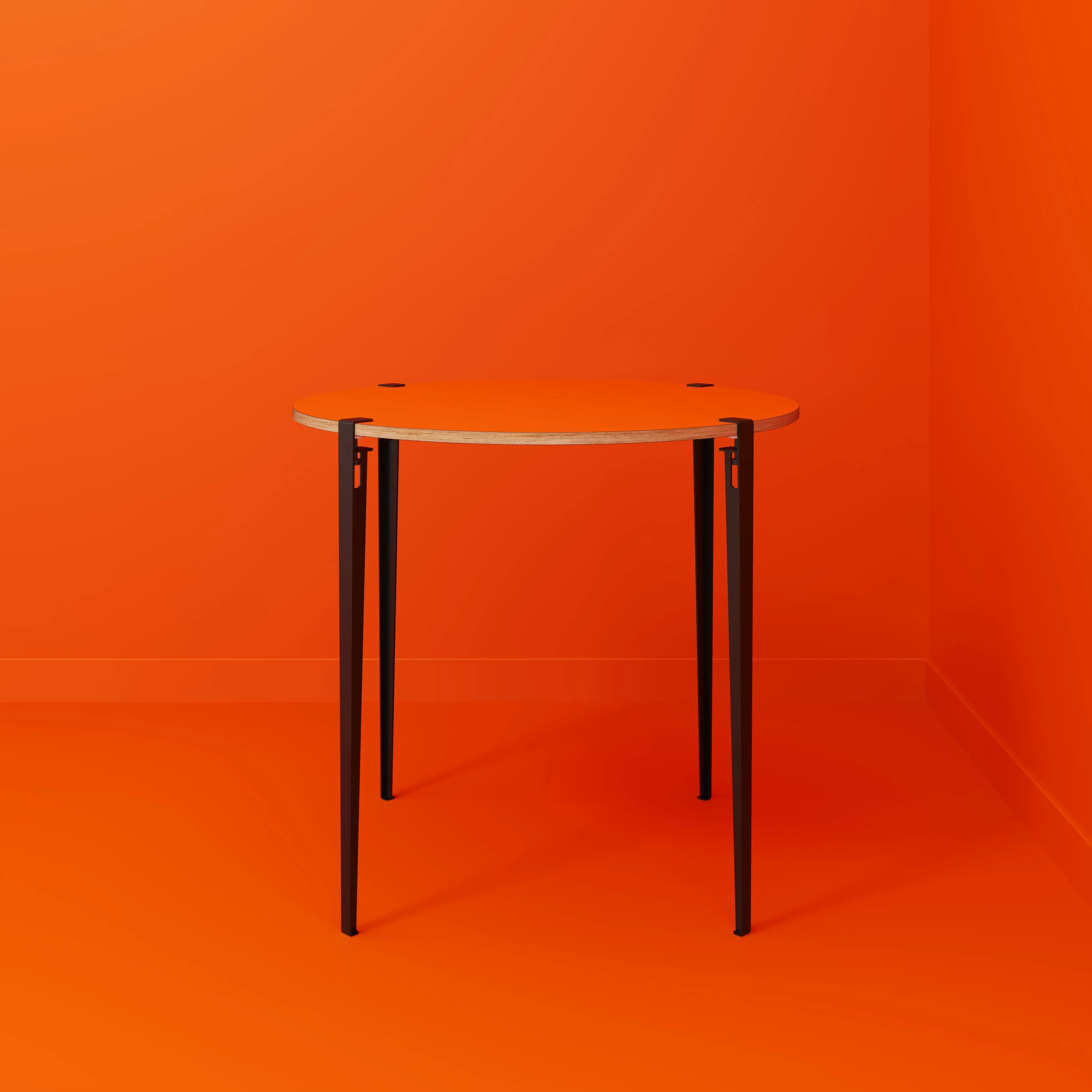 Plywood Round Table with Black Tiptoe Legs - Formica Levante Orange - 1200(dia) x 1100(h)