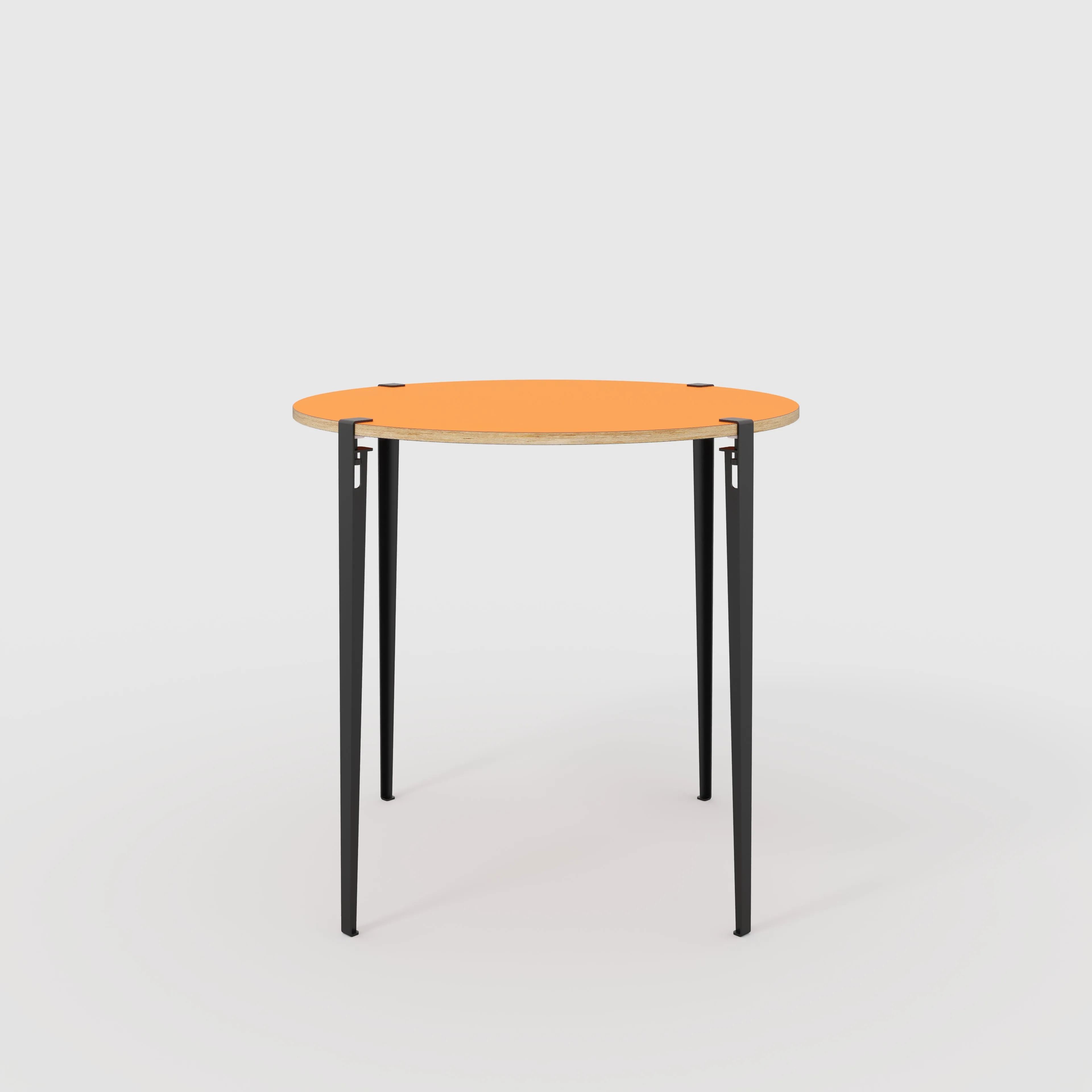 Plywood Round Table with Black Tiptoe Legs - Formica Levante Orange - 1200(dia) x 1100(h)