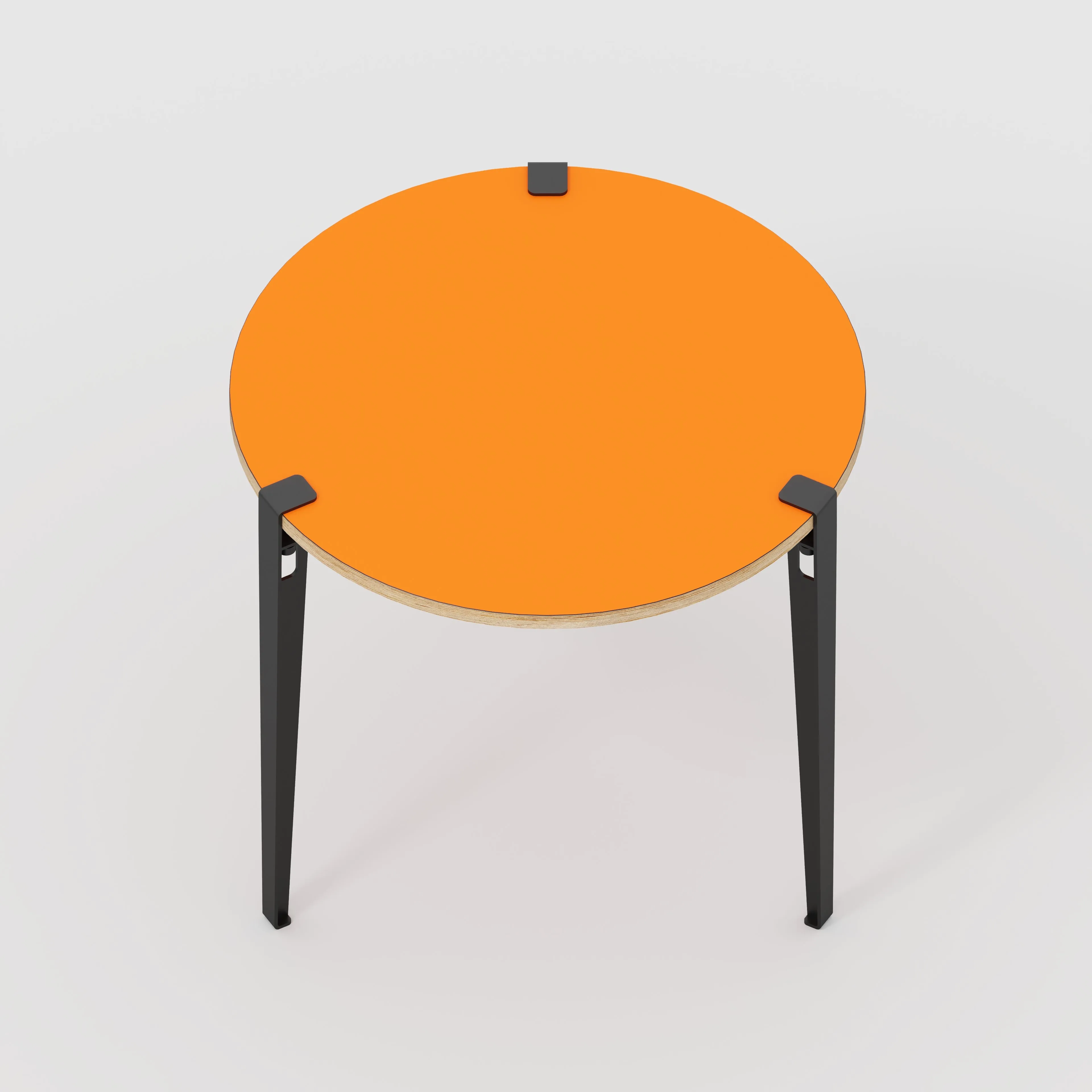 Plywood Round Table with Black Tiptoe Legs - Formica Levante Orange - 800(dia) x 750(h)