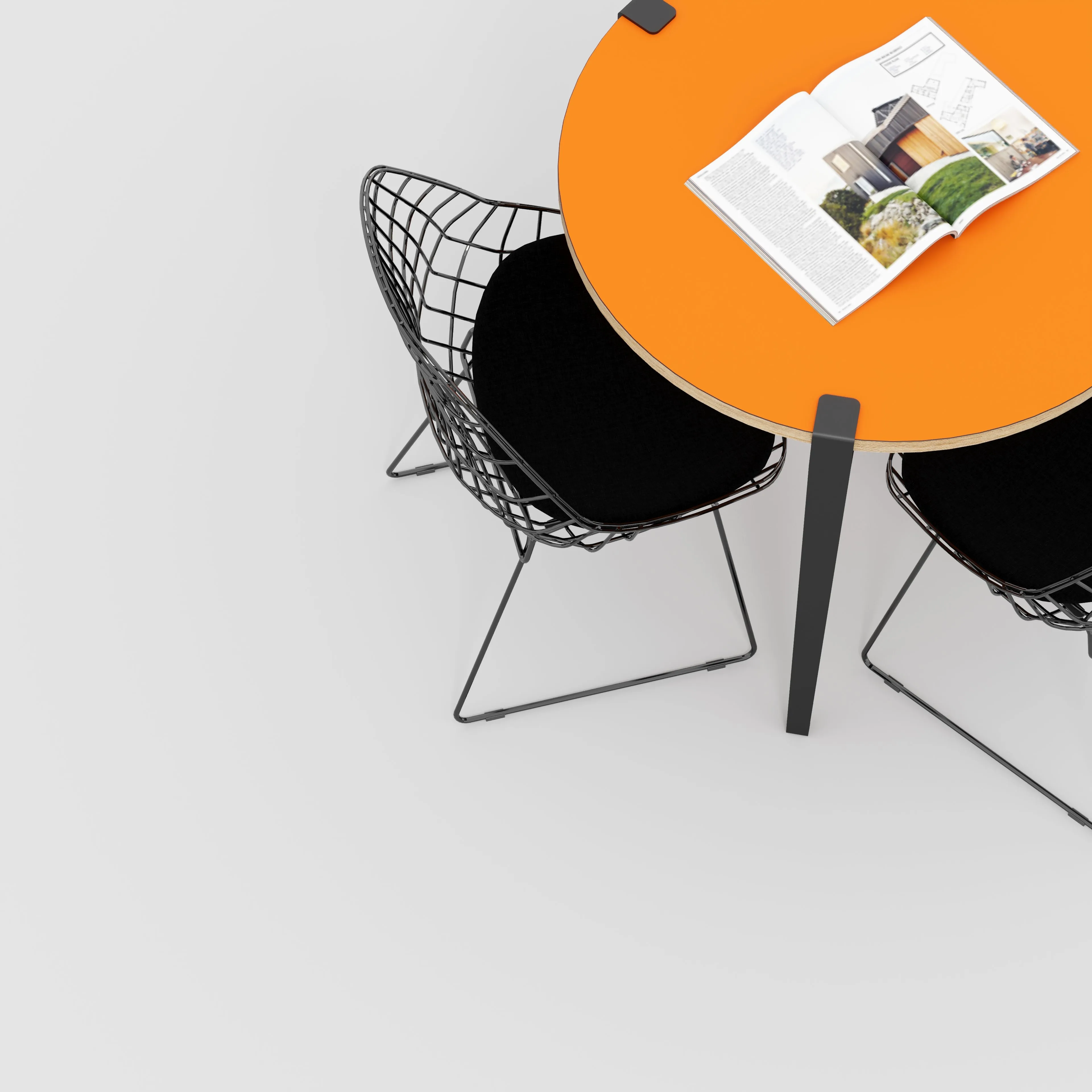 Plywood Round Table with Black Tiptoe Legs - Formica Levante Orange - 800(dia) x 750(h)