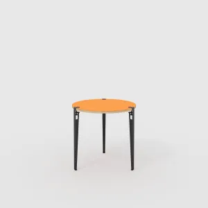 Plywood Round Table with Black Tiptoe Legs - Formica Levante Orange - 800(dia) x 750(h)