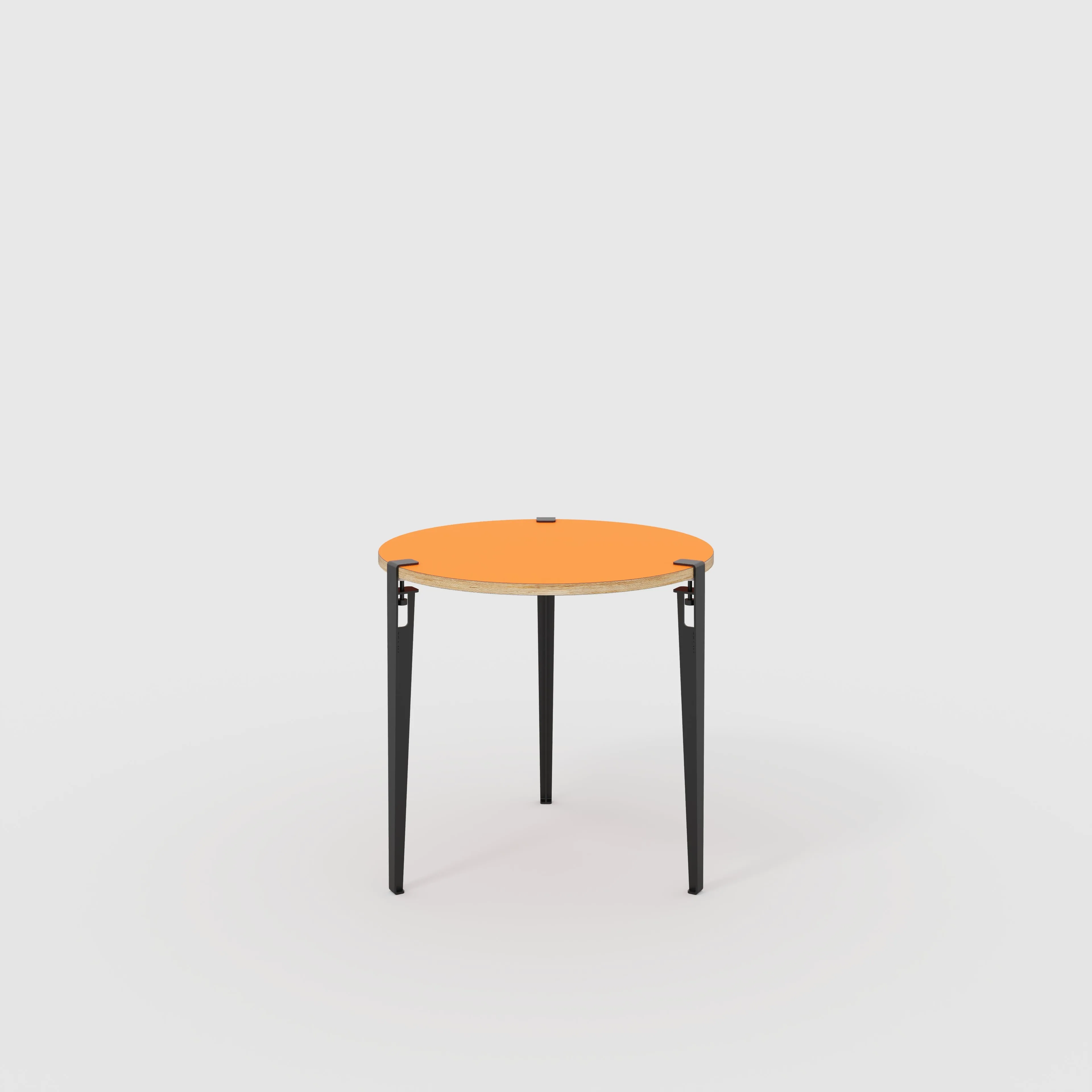 Plywood Round Table with Black Tiptoe Legs - Formica Levante Orange - 800(dia) x 750(h)