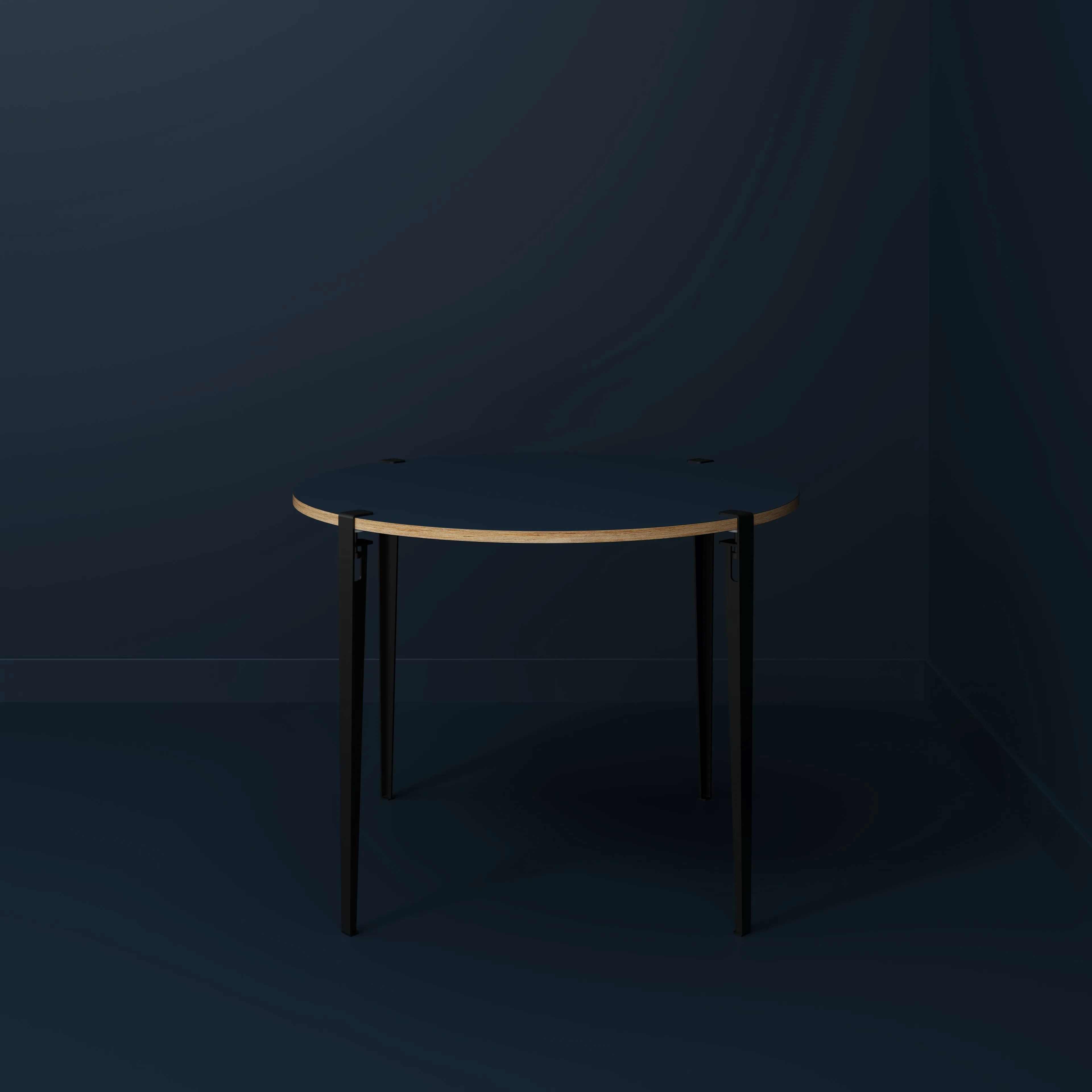 Plywood Round Table with Black Tiptoe Legs - Formica Night Sea Blue - 1200(dia) x 900(h)