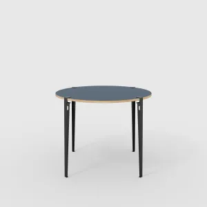 Plywood Round Table with Black Tiptoe Legs - Formica Night Sea Blue - 1200(dia) x 900(h)