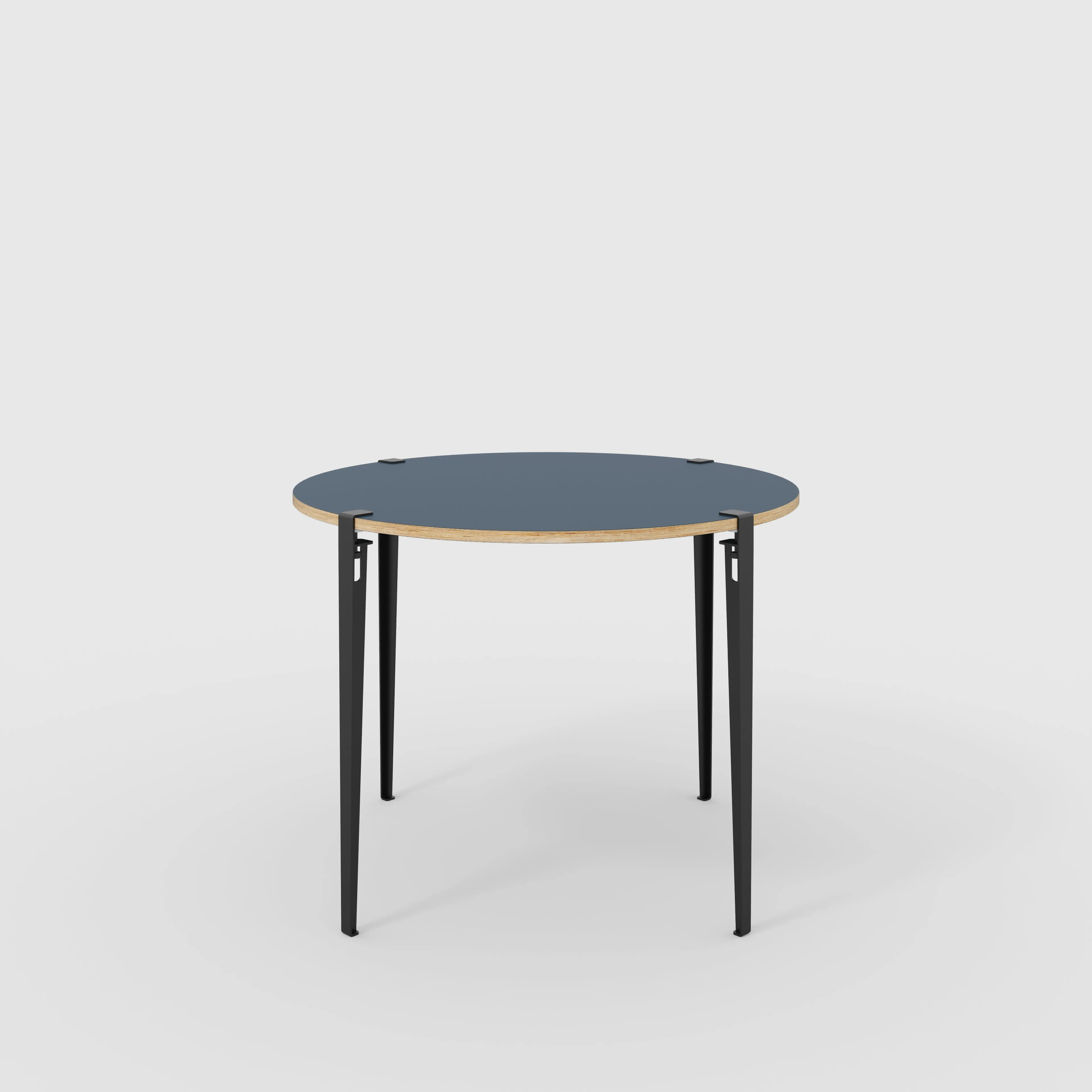 Plywood Round Table with Black Tiptoe Legs - Formica Night Sea Blue - 1200(dia) x 900(h)