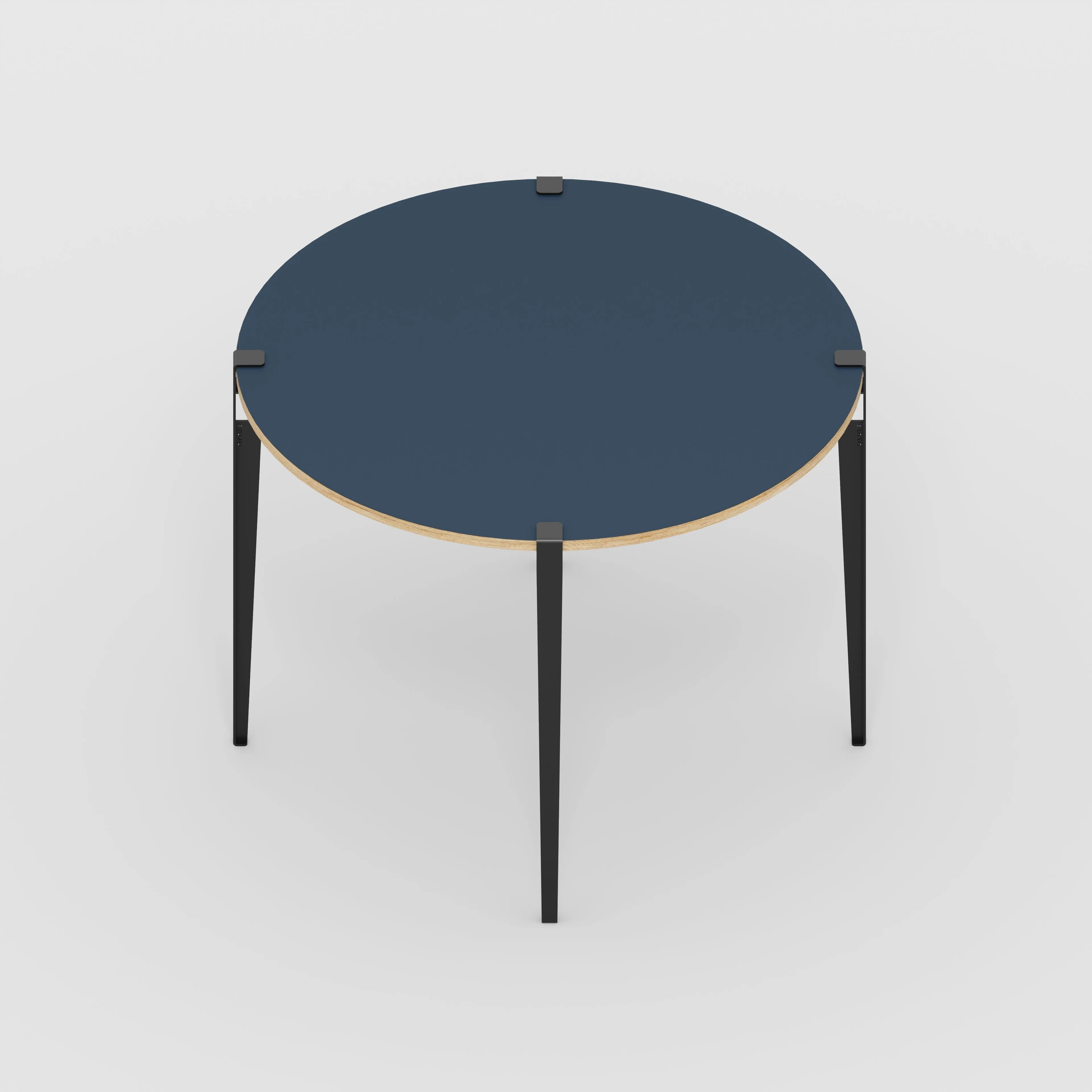 Plywood Round Table with Black Tiptoe Legs - Formica Night Sea Blue - 1200(dia) x 900(h)