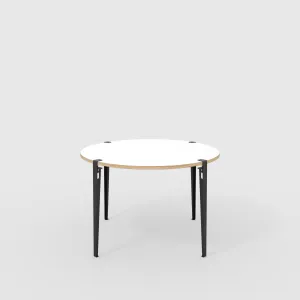 Plywood Round Table with Black Tiptoe Legs - Formica White - 1200(dia) x 750(h)