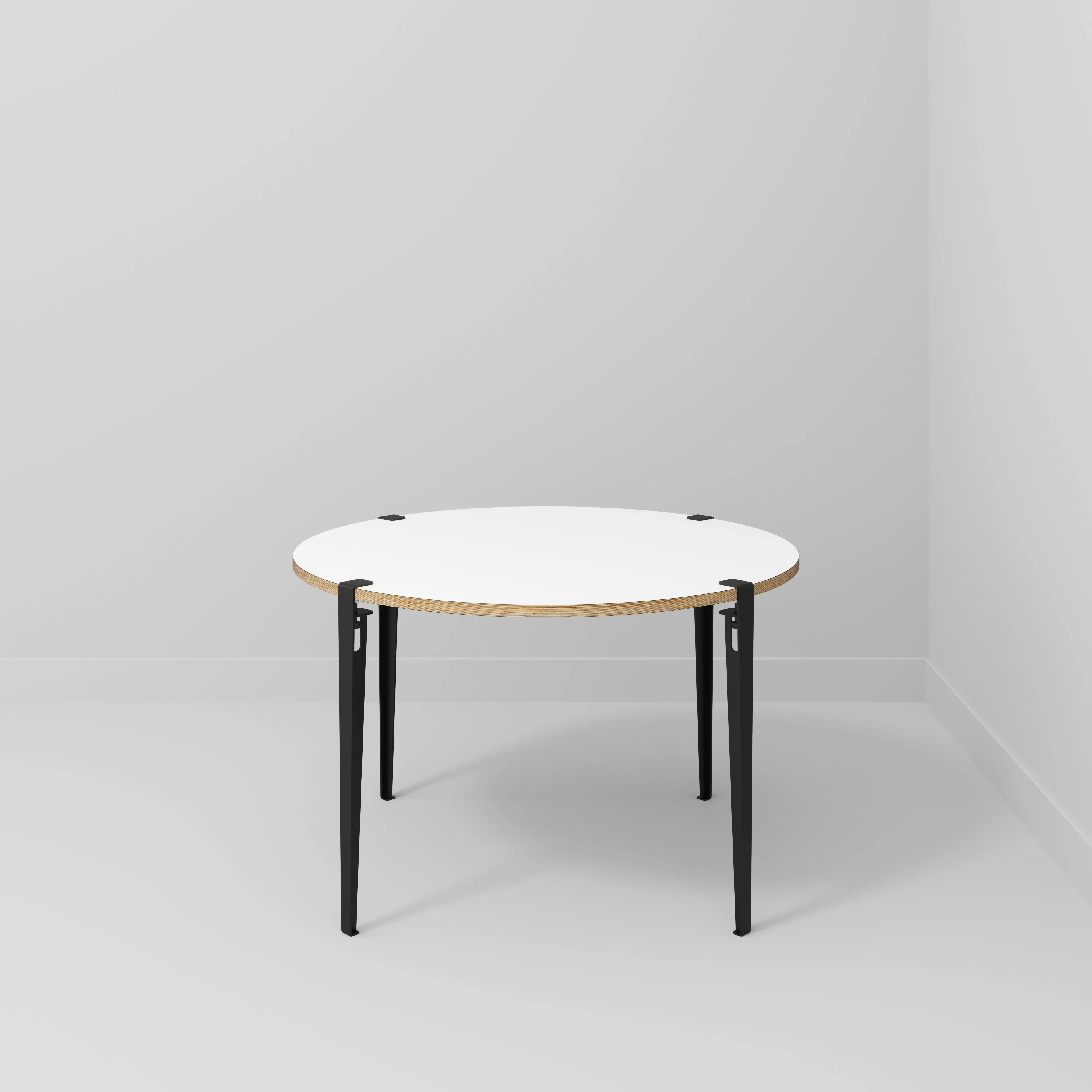 Plywood Round Table with Black Tiptoe Legs - Formica White - 1200(dia) x 750(h)