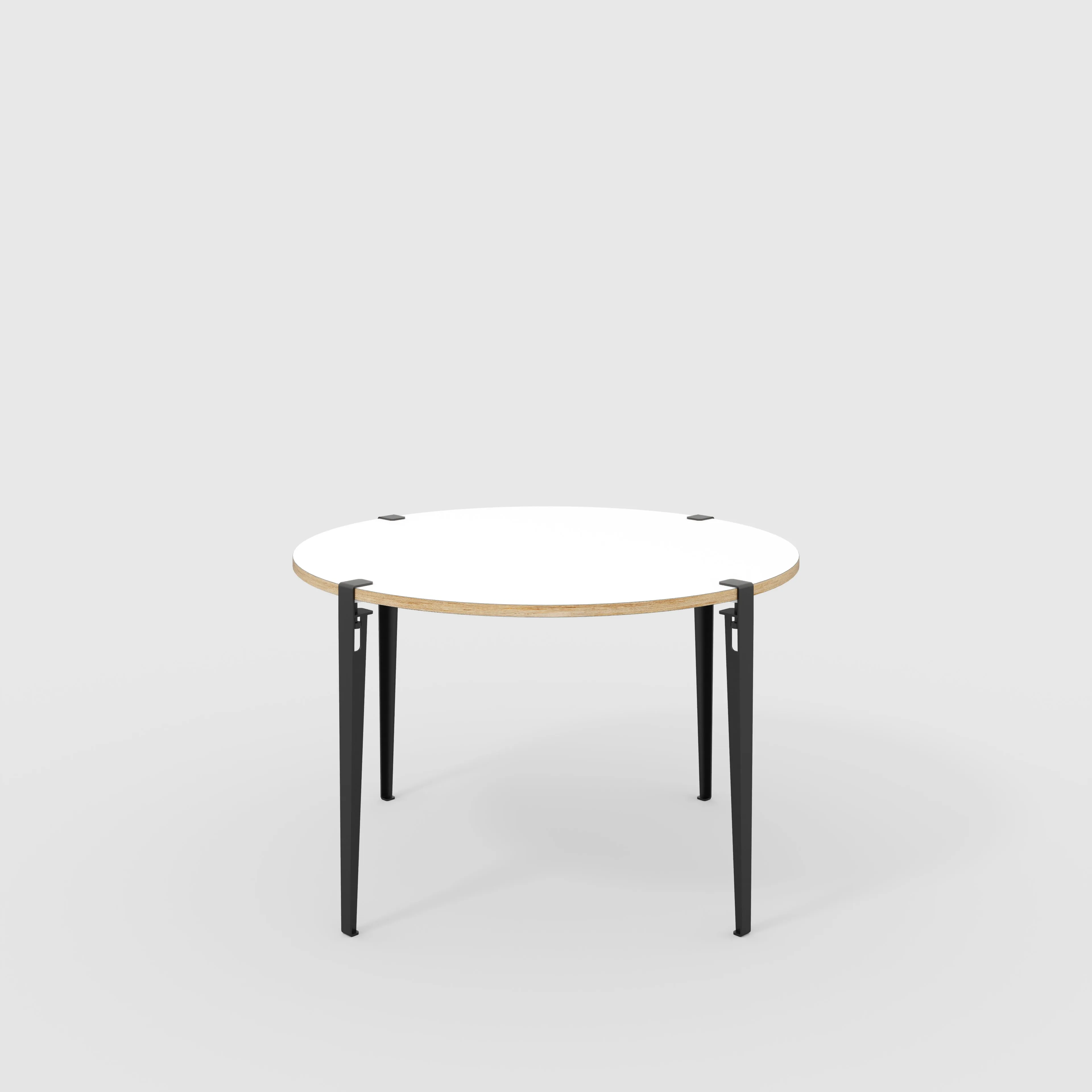 Plywood Round Table with Black Tiptoe Legs - Formica White - 1200(dia) x 750(h)