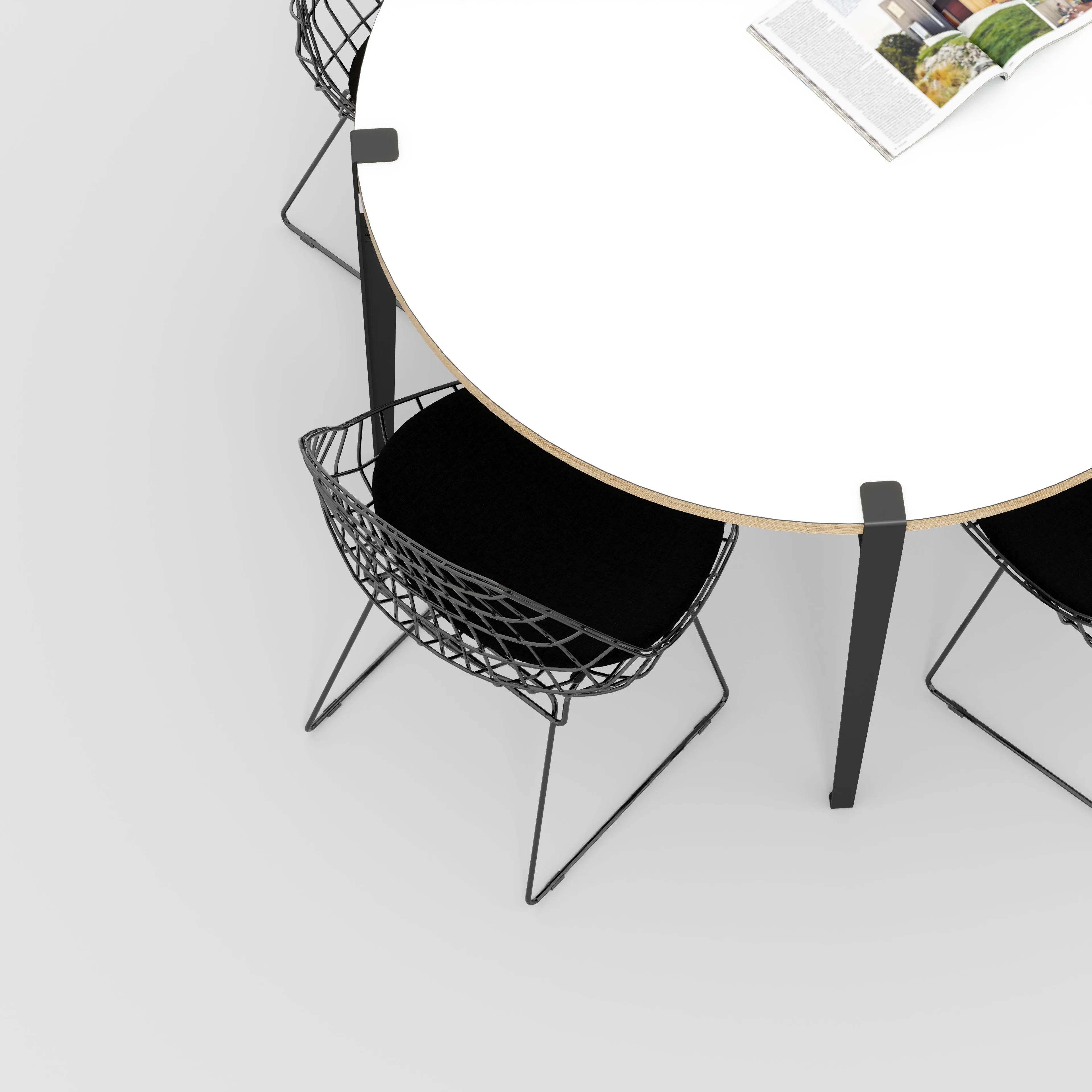 Plywood Round Table with Black Tiptoe Legs - Formica White - 1200(dia) x 750(h)