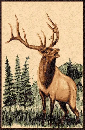 "Elk" Rustic Cabin Area Rug - 4 x 5