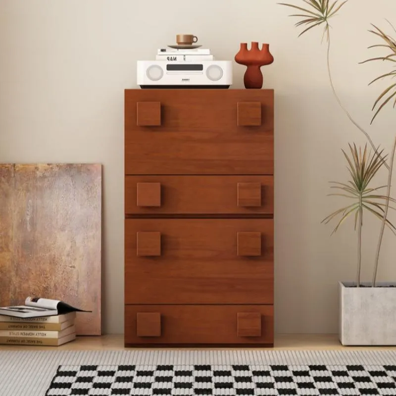 Retro Solid Wood Cube Storage Cabinet with Safety Door & Drawer Nightstands Bedside End Table