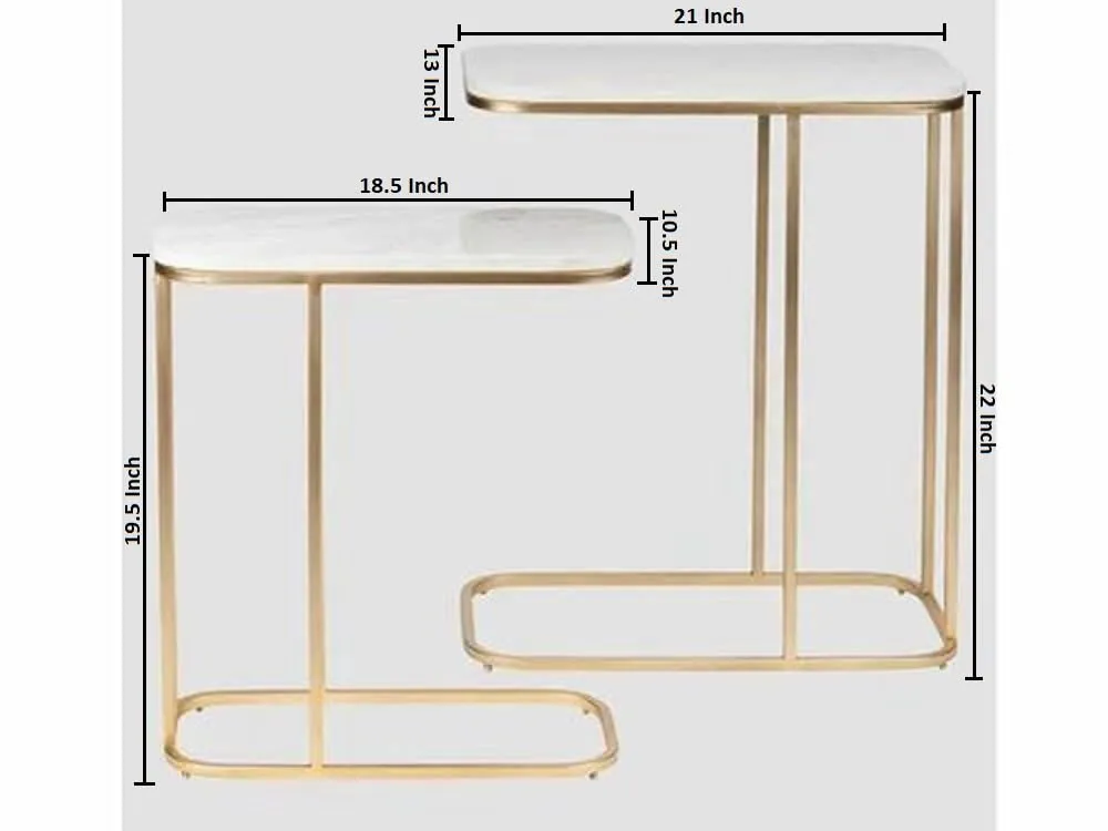 RIZIK STORE™ Iron Frame Handmade rectangular sofa side table with premium wooden top for sofa side, bed side, drawing room, bed room 18" x 11" x 21" set of 2 (White)