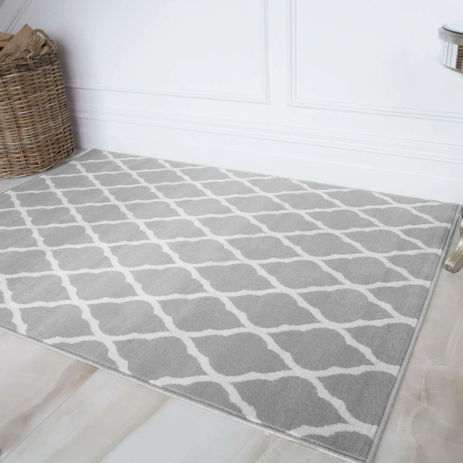 Round Circle Trellis Grey Rug