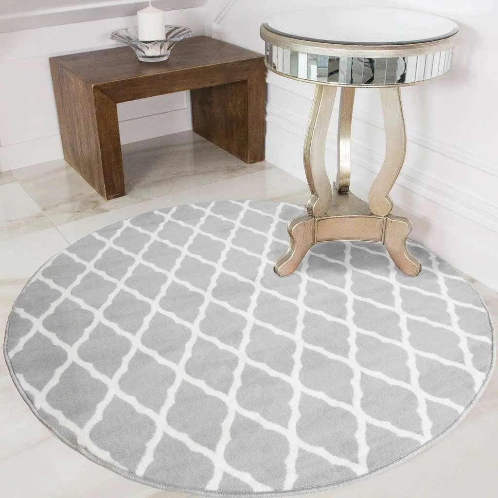 Round Circle Trellis Grey Rug