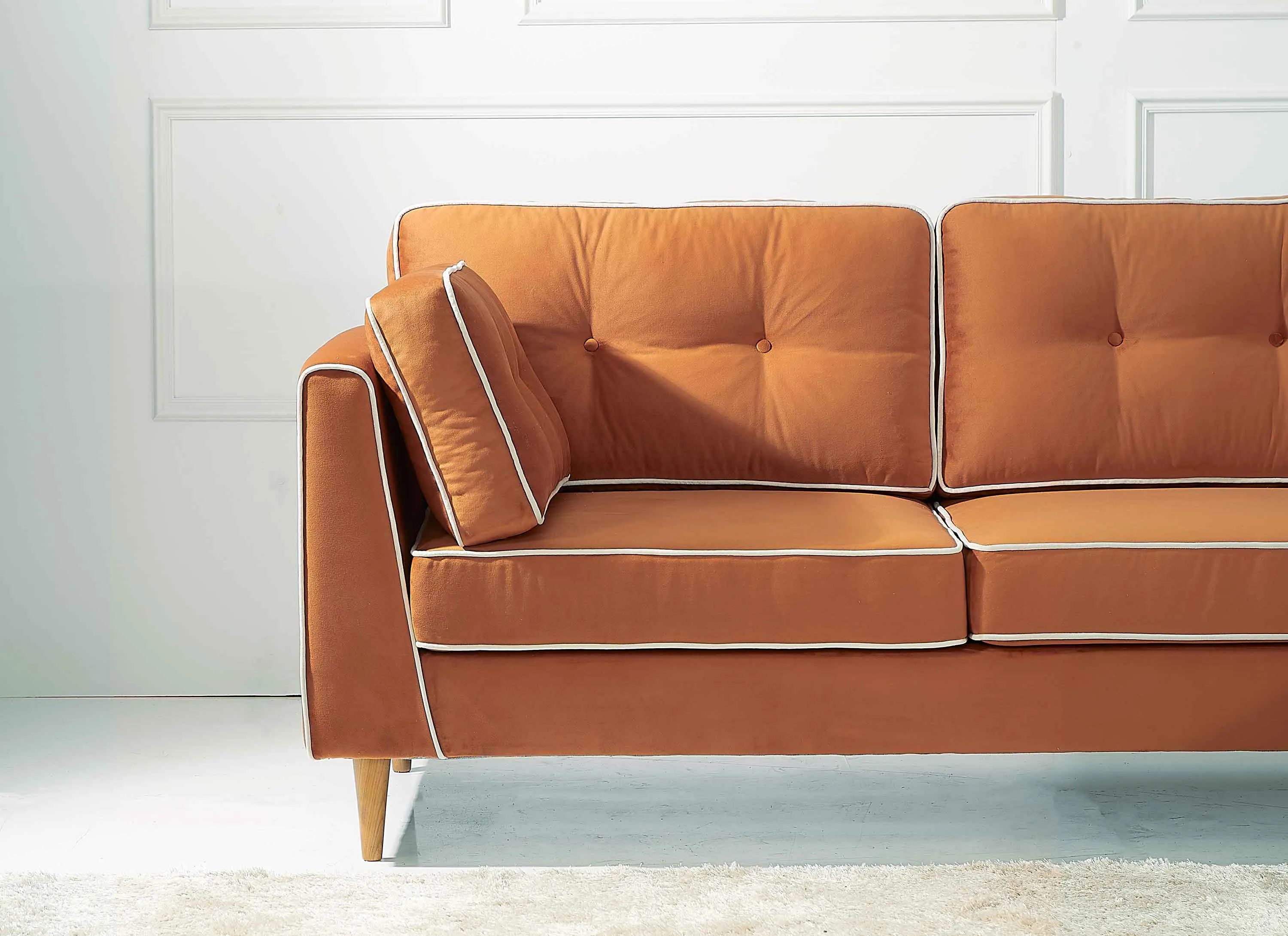 Rubeza Leo 4 Seater Right Hand Facing Chaise End Corner Sofa - Burnt Orange & White