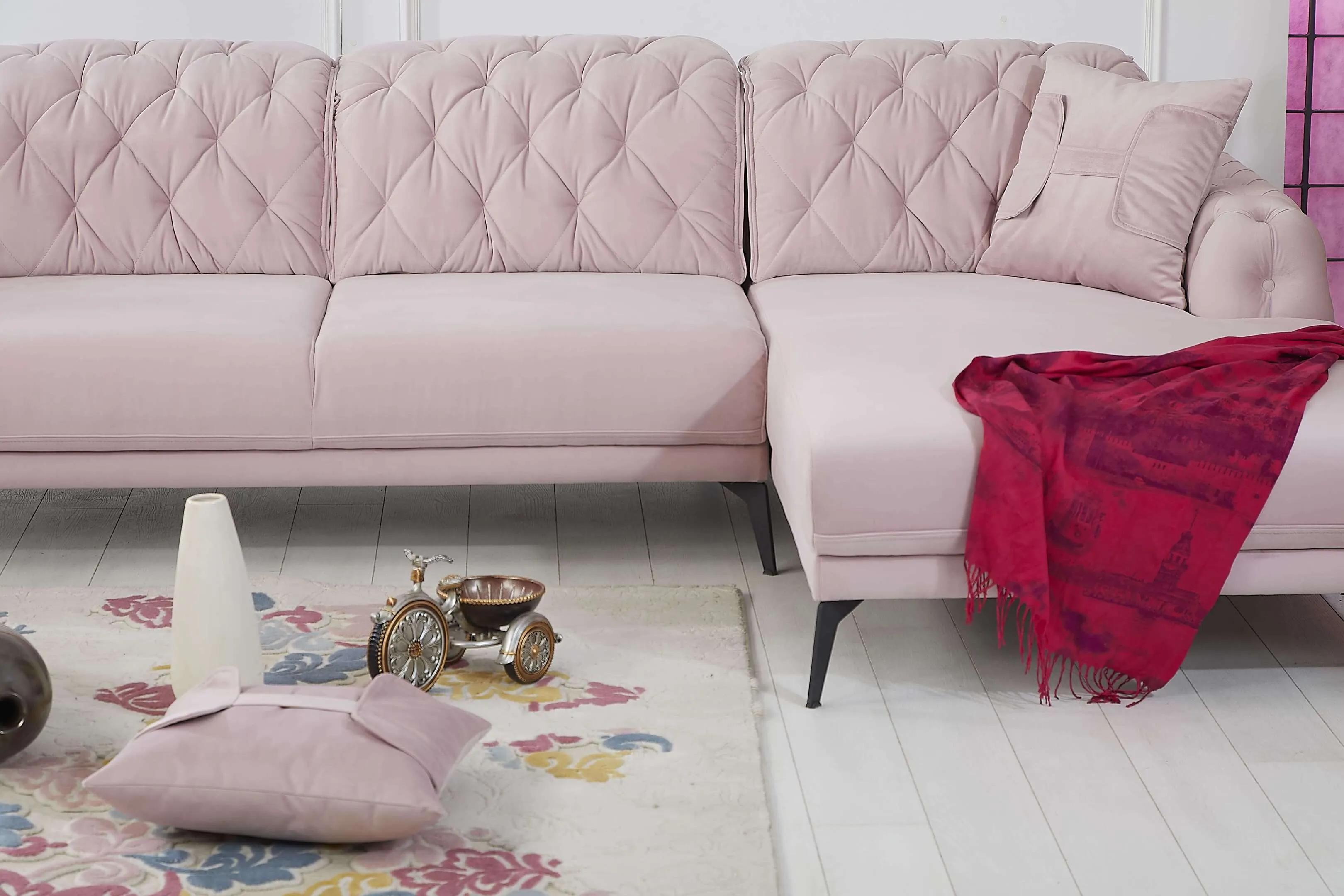 Rubeza Piera Left Hand Facing Chaise End Corner Sofa - Taffy Pink