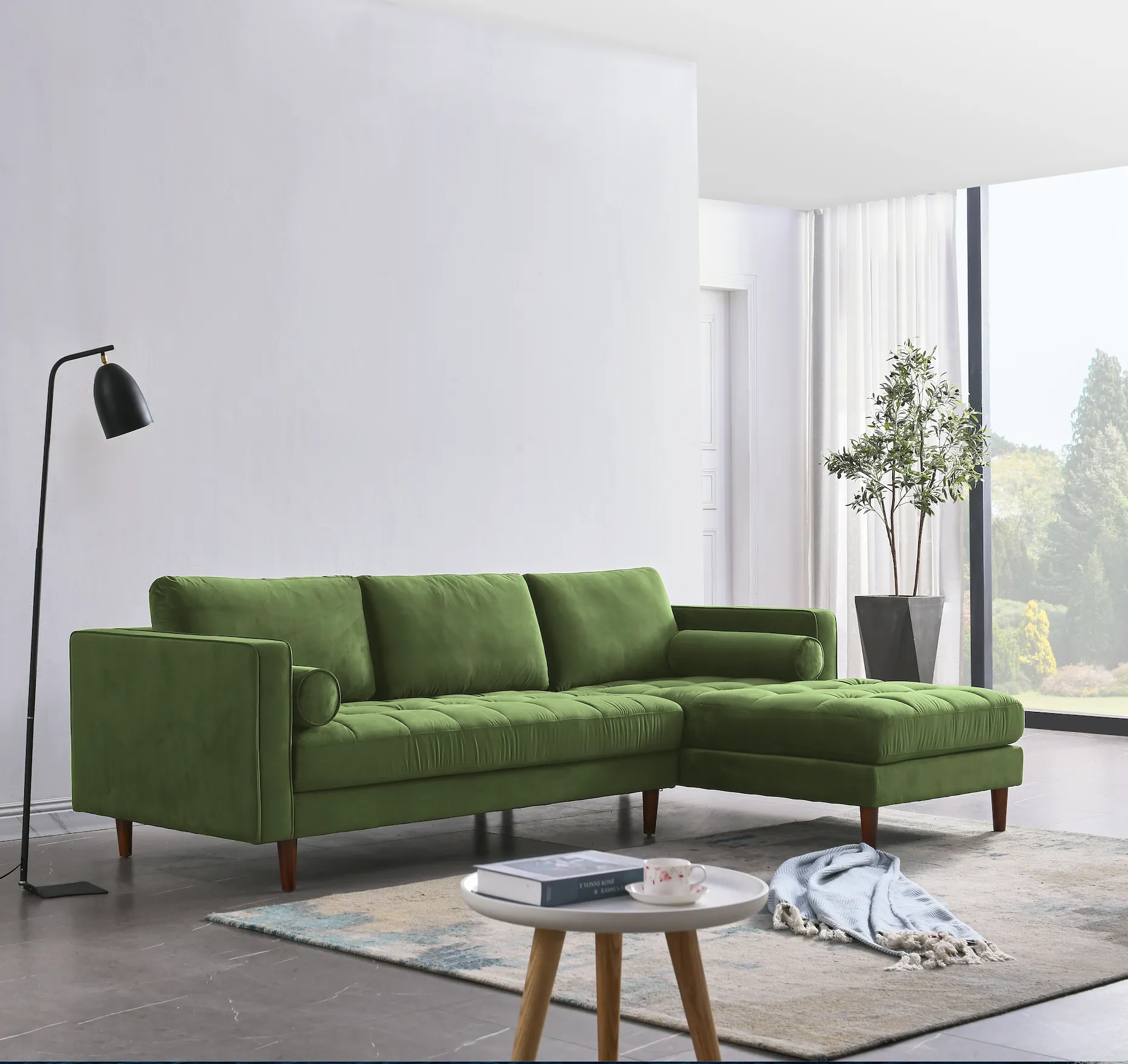 Rubeza Scott 4 Seater Right Hand Facing Chaise End Corner Sofa - Grass Green 2