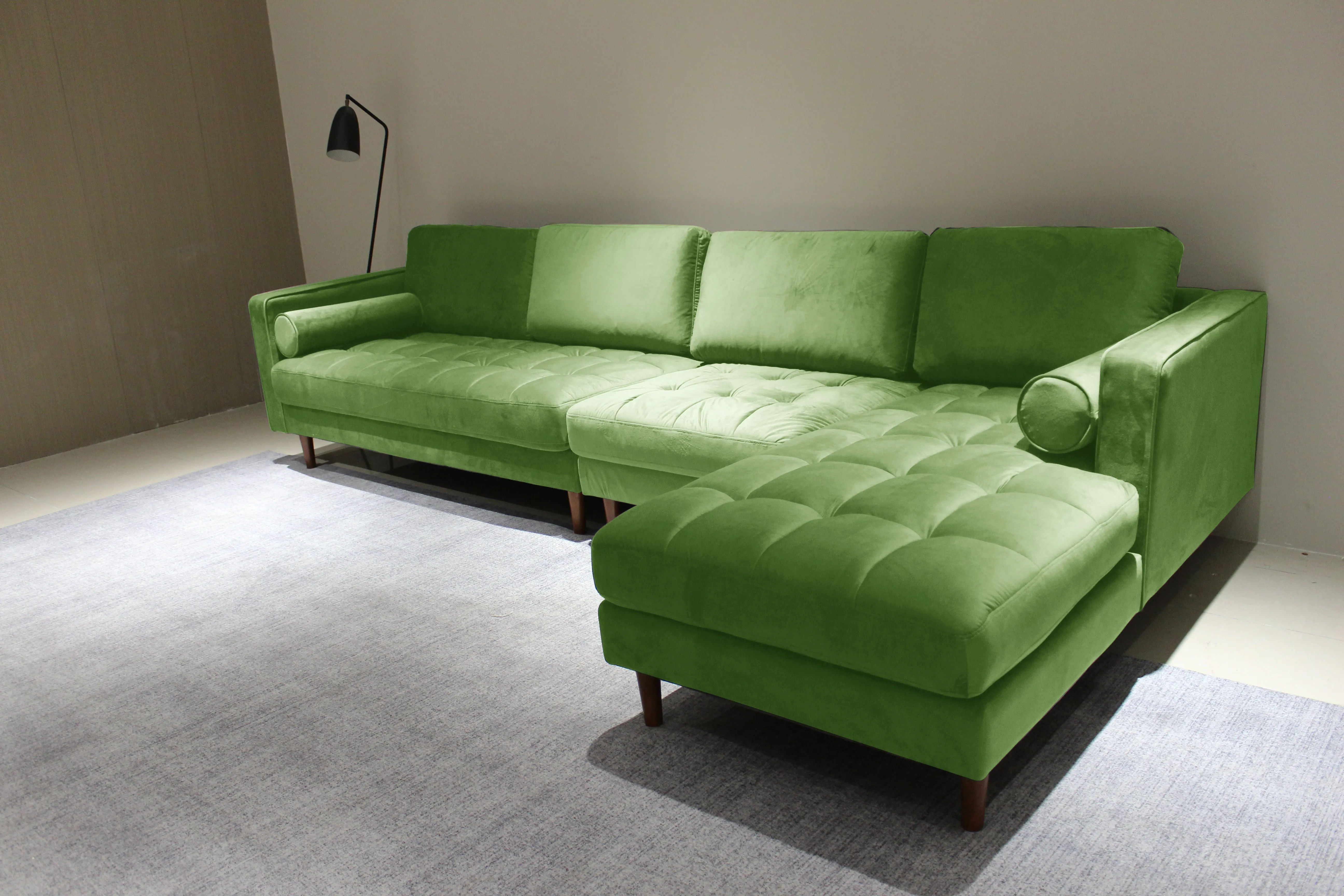 Rubeza Scott 5 Seater Right Hand Facing Chaise End Corner Sofa - Grass Green 2